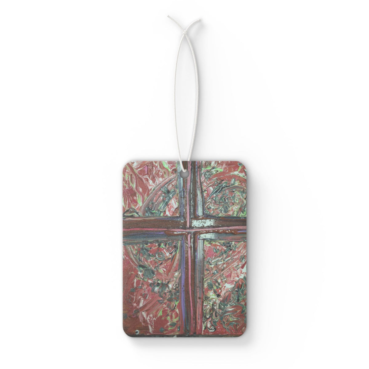 Abstract Cross Car Air Freshener — Rustic Red Artistic Scented Tag