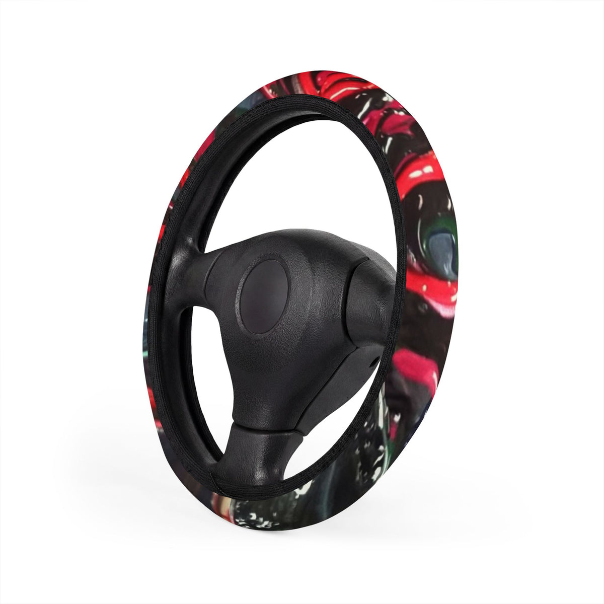 Steering Wheel Cover — Red & Black Abstract Swirl