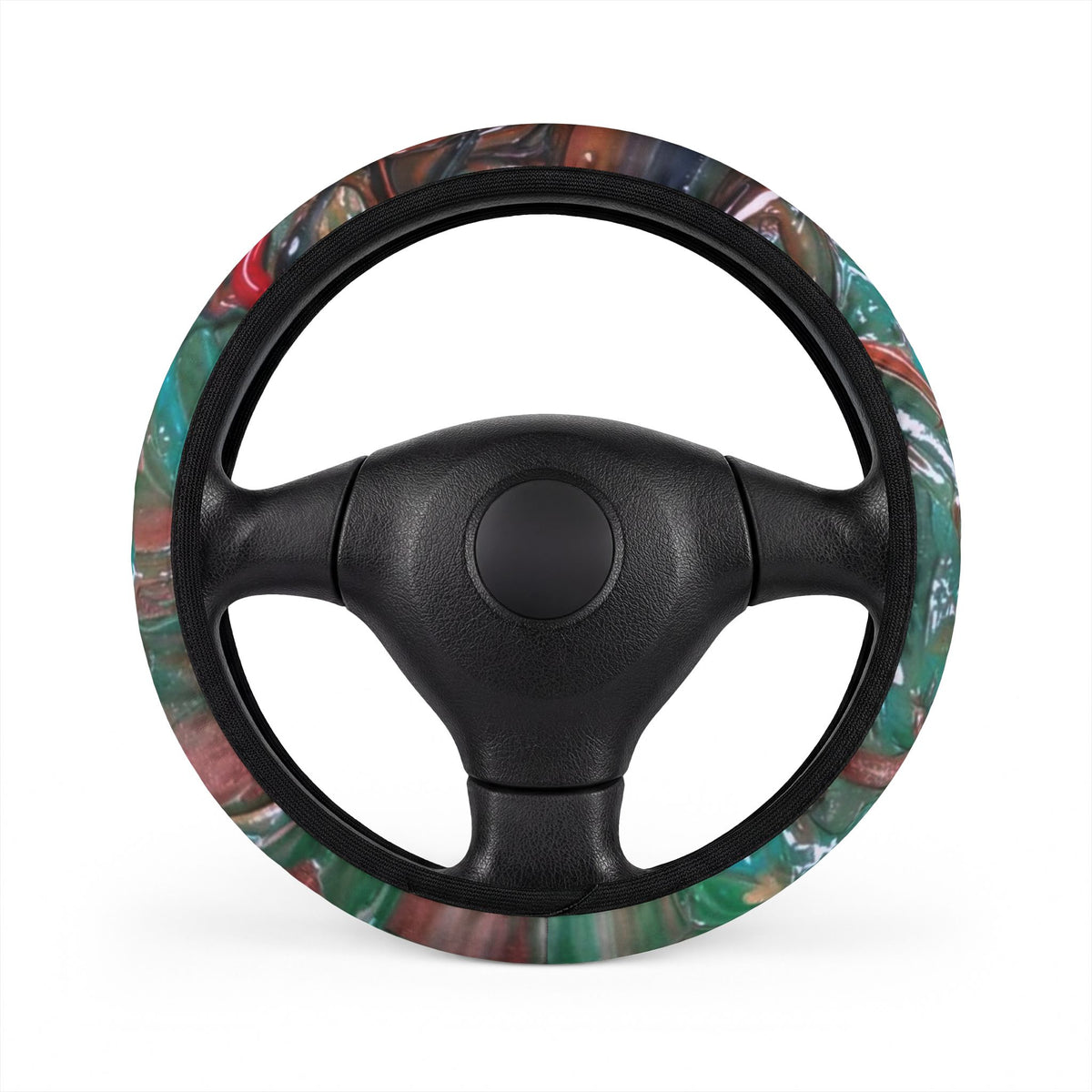 Steering Wheel Cover — Marble Swirl Teal & Burgundy Car Grip
