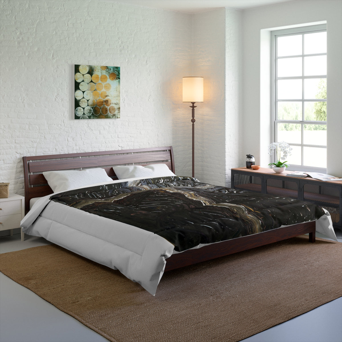 Abstract Industrial Cross Comforter – Dark Metal Texture Bedding
