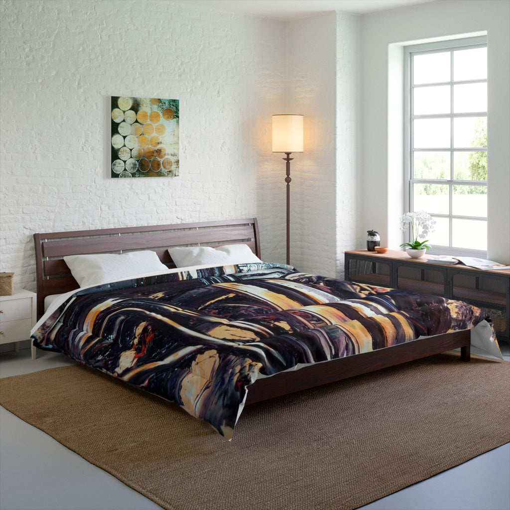 Abstract Oil Painting Comforter - Dark Swirl Modern Bedding