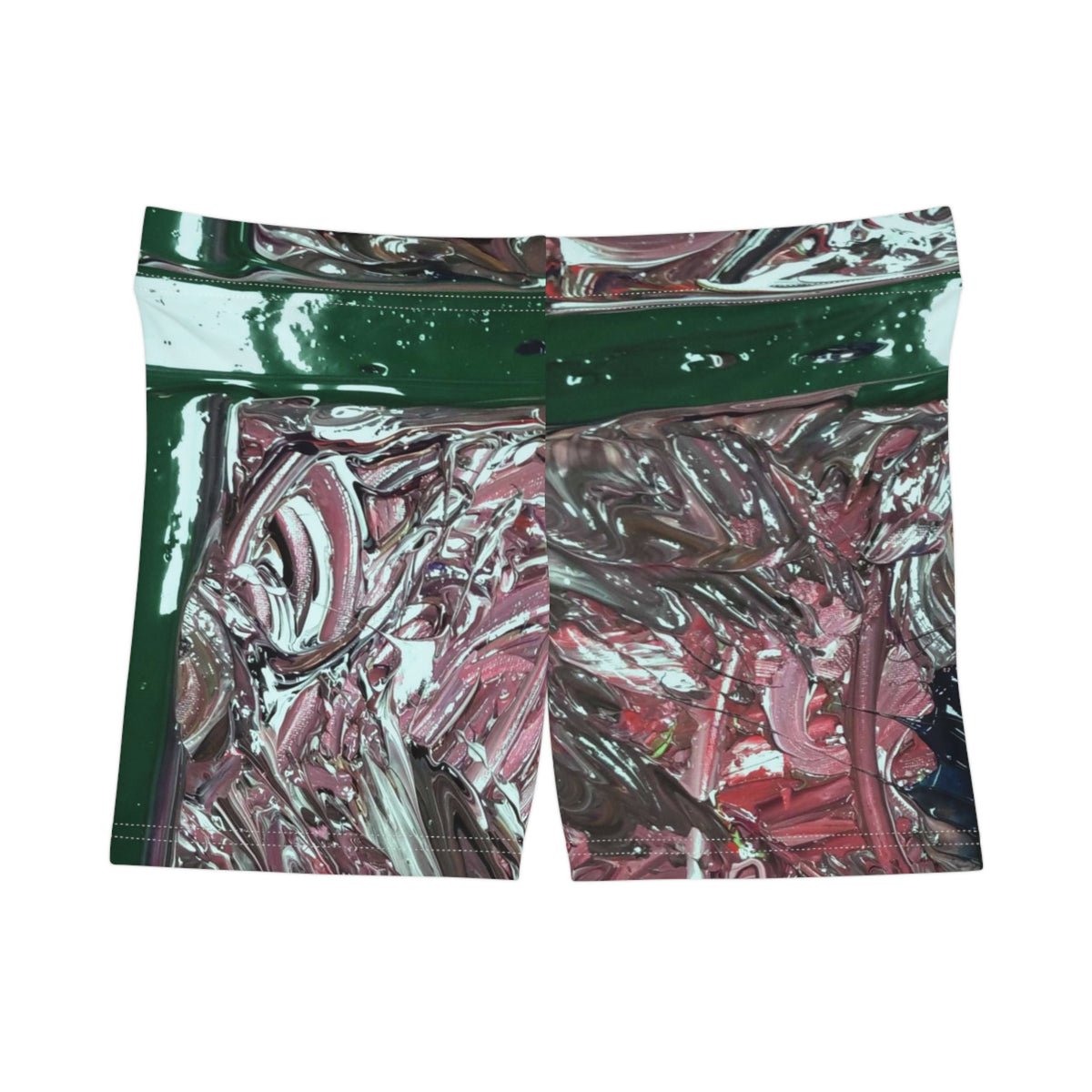 Abstract Metallic Pink & Green Women's Shorts — Artistic All-Over Print