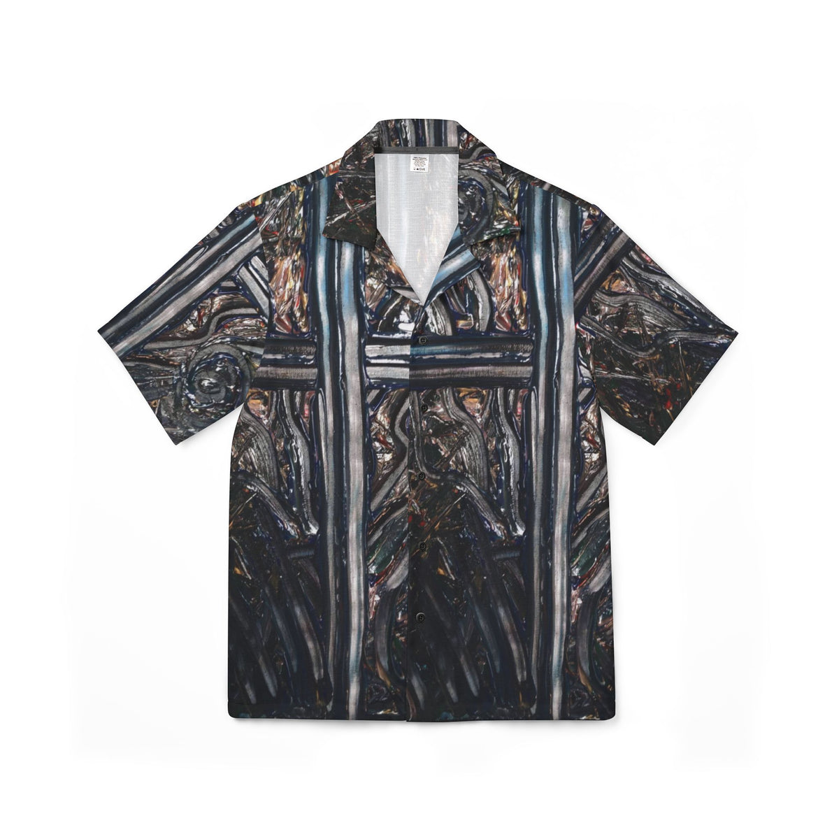 Men's Dark Abstract Hawaiian Camp Shirt — Black Metallic Pattern AOP