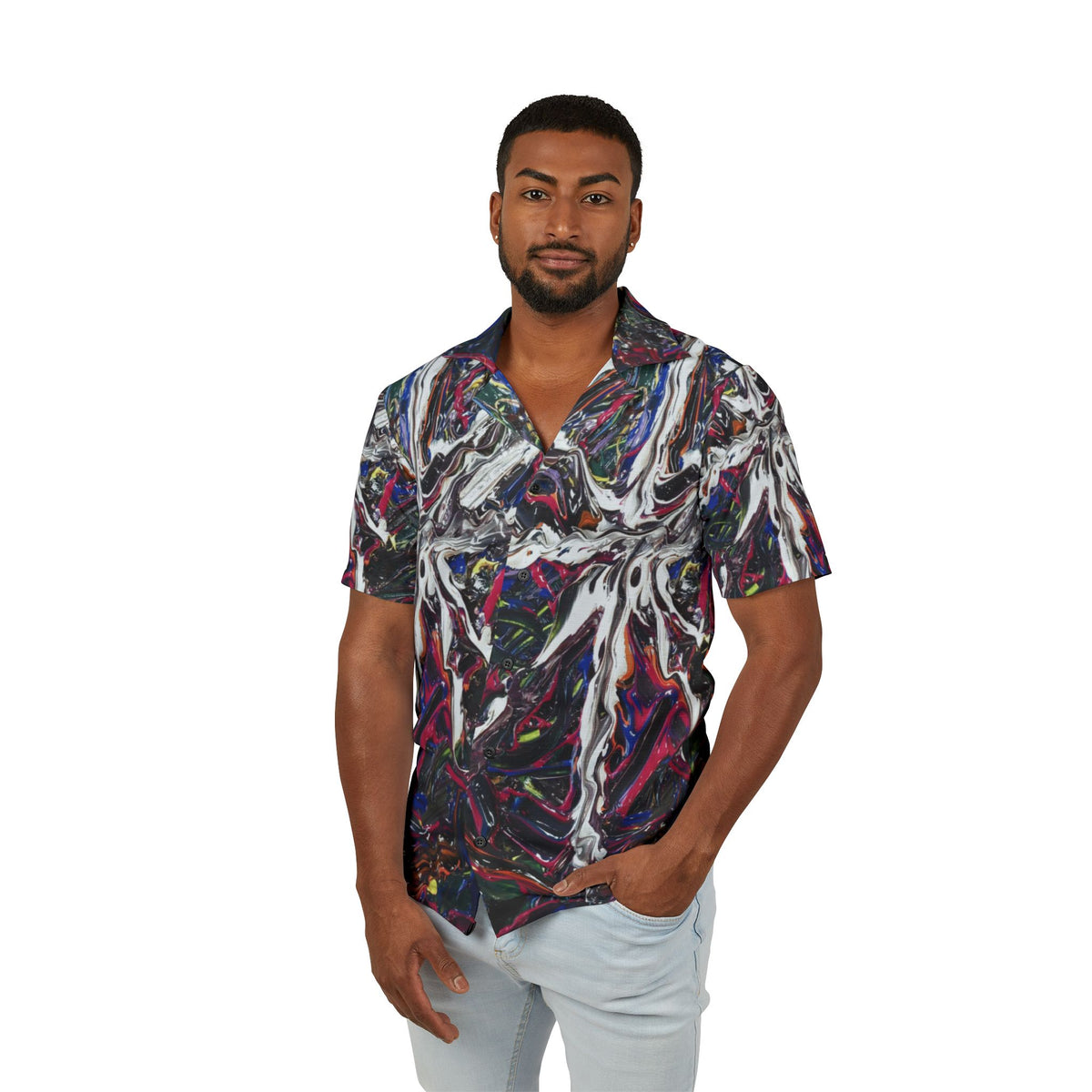 Abstract Swirl Hawaiian Shirt - Men’s All-Over Print Camp Shirt