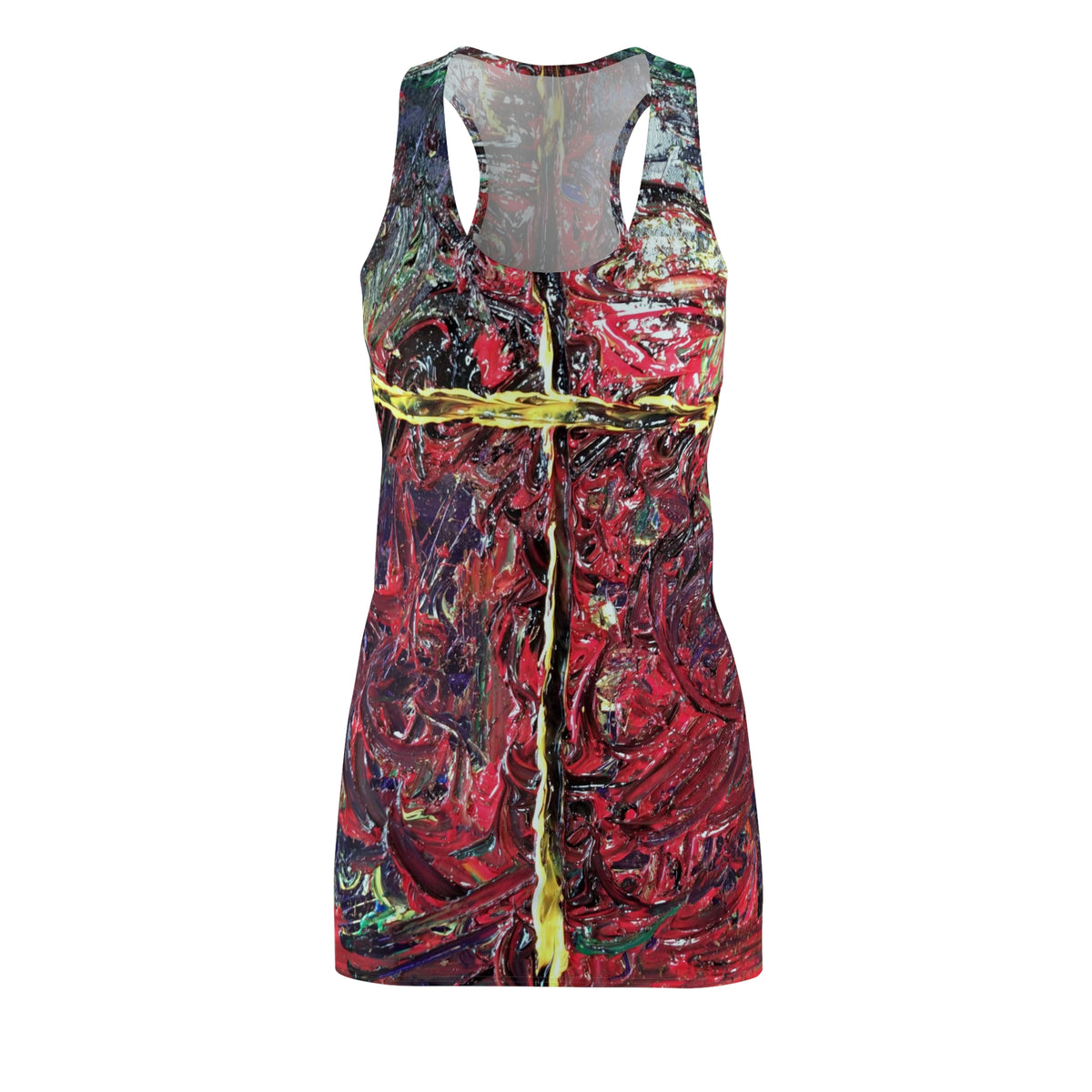 Racerback Dress — Abstract Red & Gold Cross Art Print