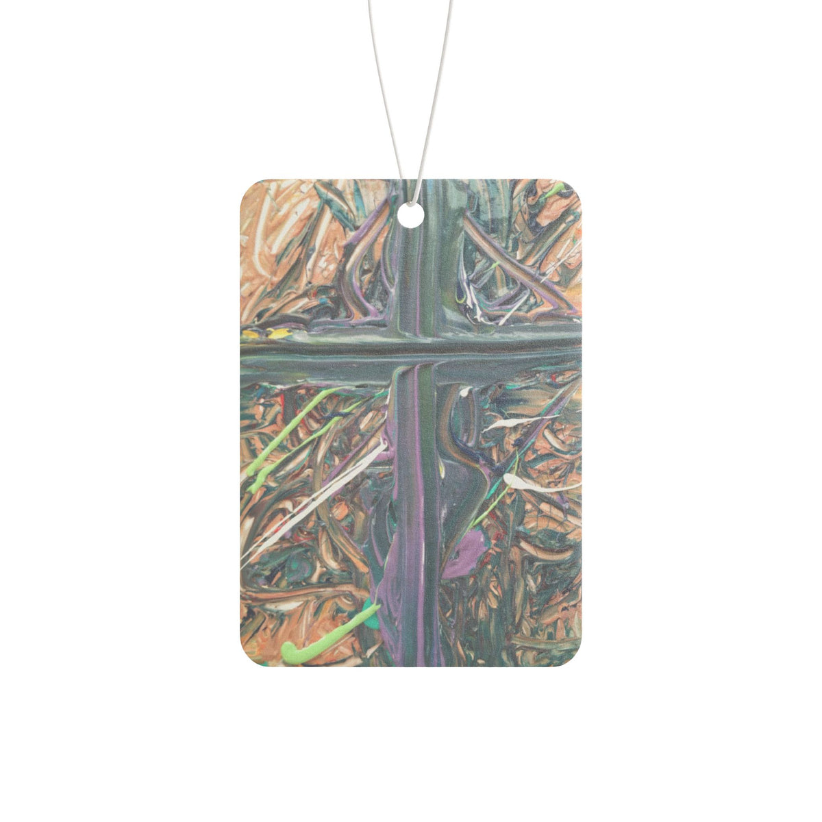 Abstract Nature Cross Car Air Freshener — Earthy Wood & Green Vibe Scented Ornament