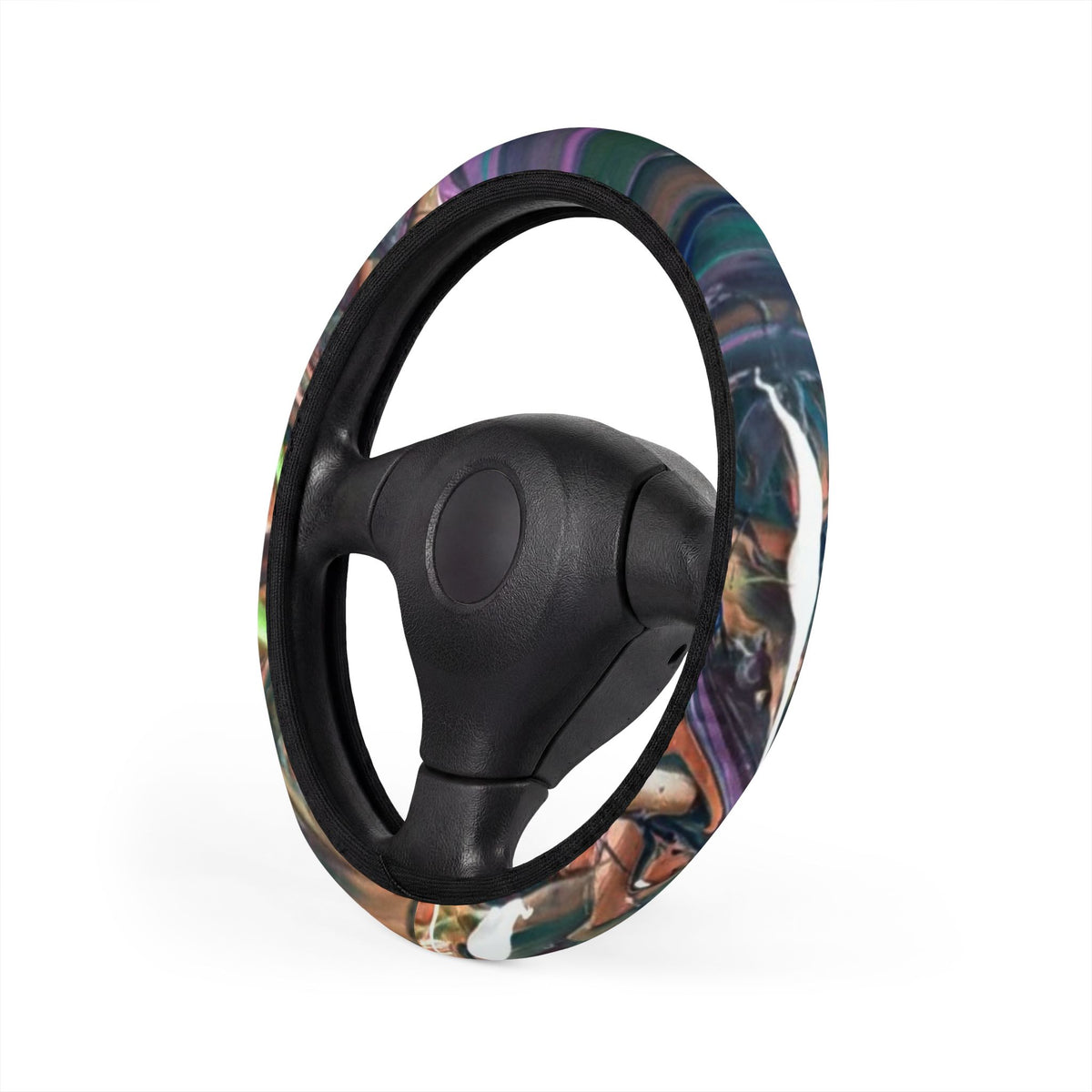 Abstract Iridescent Steering Wheel Cover — Colorful Marble Car Accessory