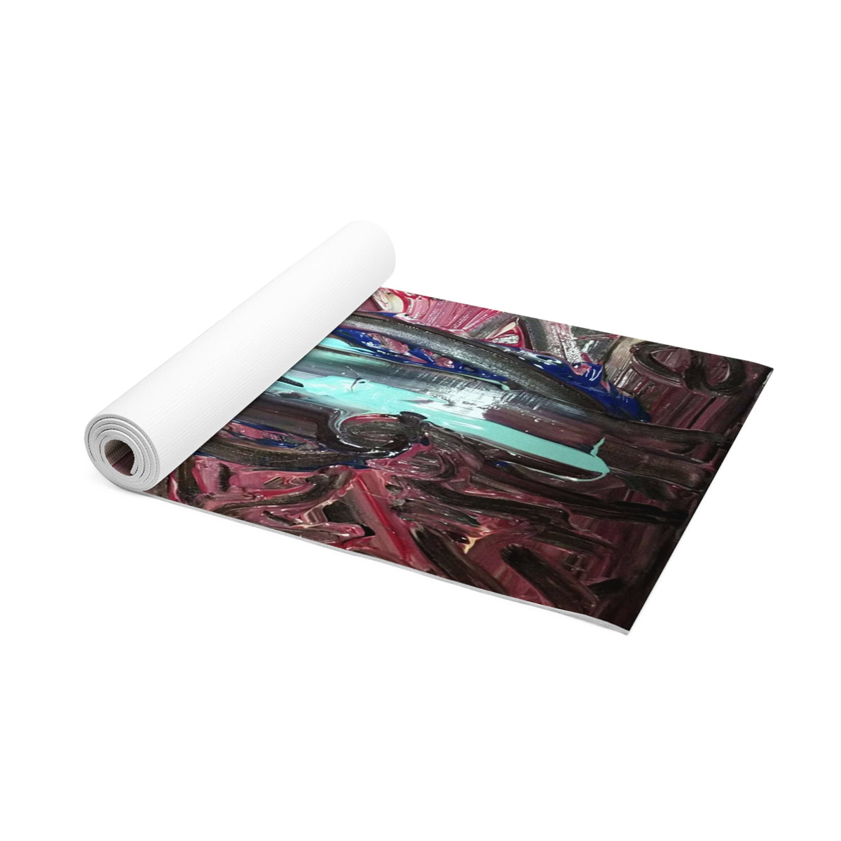 Abstract Cross Foam Yoga Mat — Metallic Teal & Rose Artistic Fitness Mat