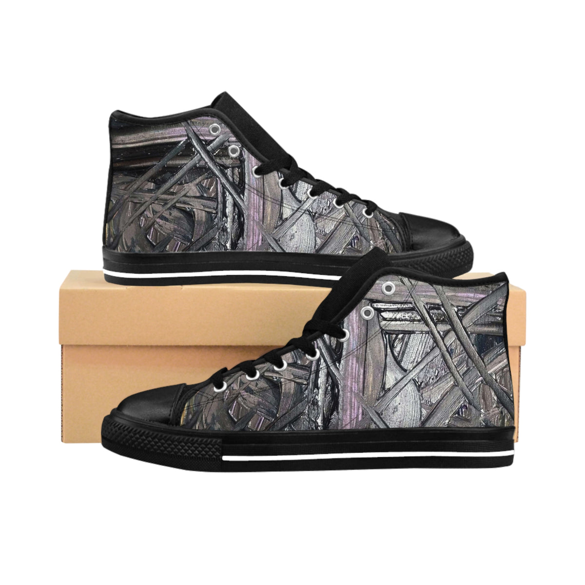 High-Top Sneakers — Abstract Twisted Wood Pattern