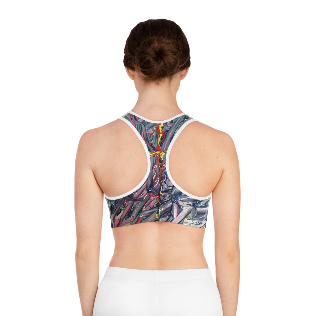 Abstract Marble Racerback Sports Bra — Colorful Fluid Art Print