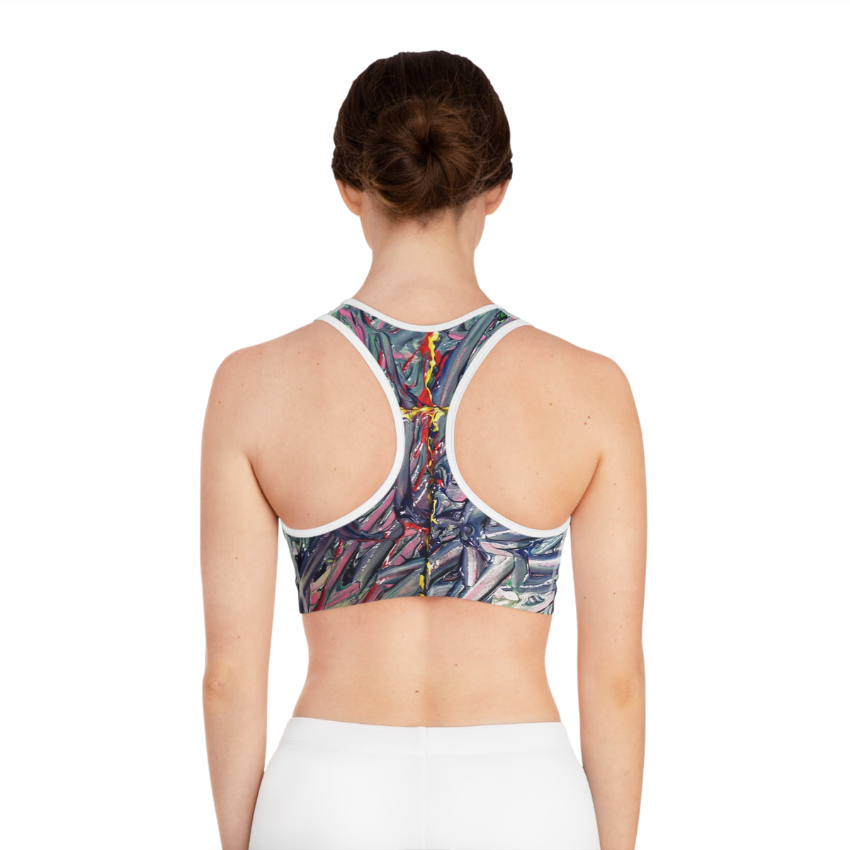 Abstract Marble Racerback Sports Bra — Colorful Fluid Art Print