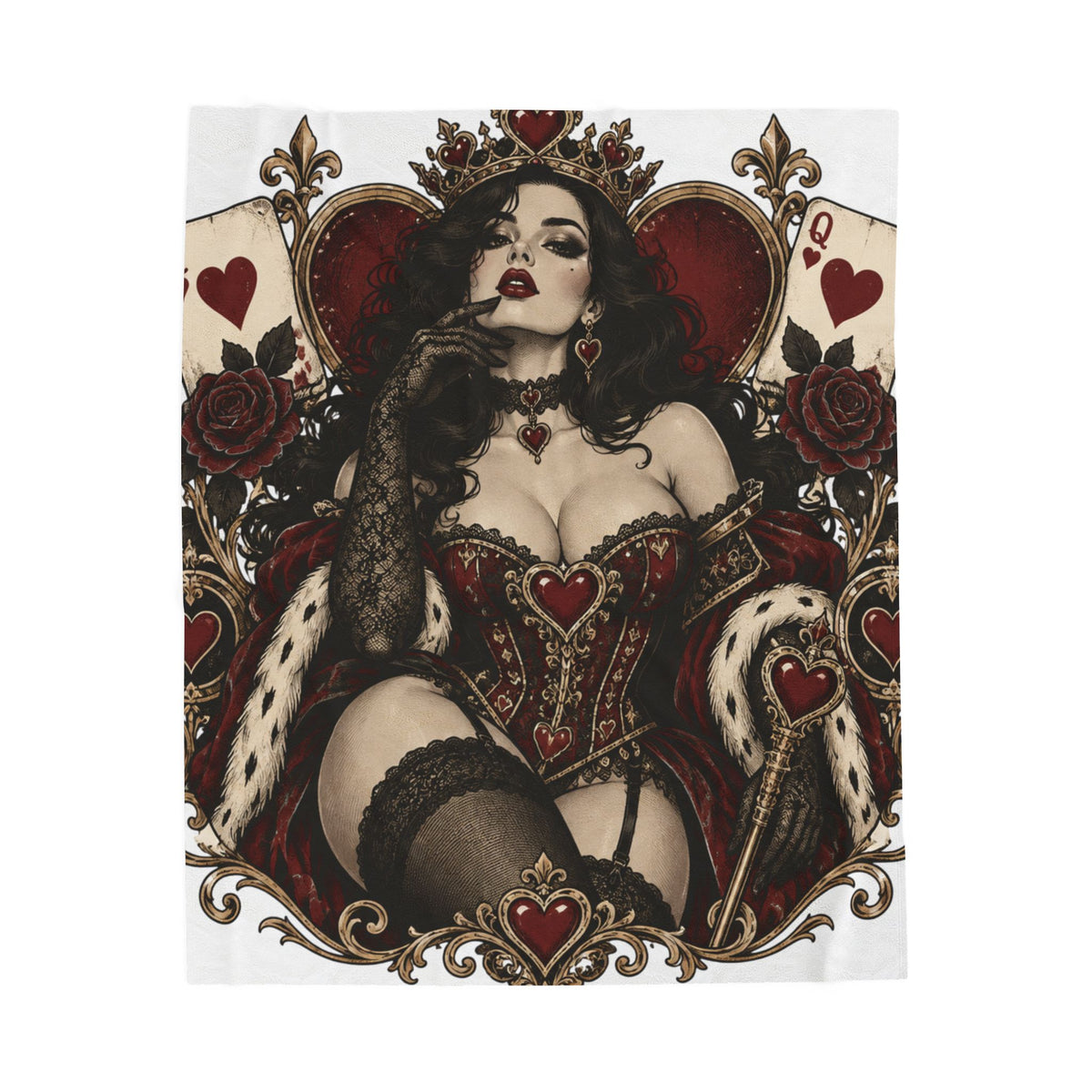 Gothic Queen of Hearts Velveteen Plush Blanket
