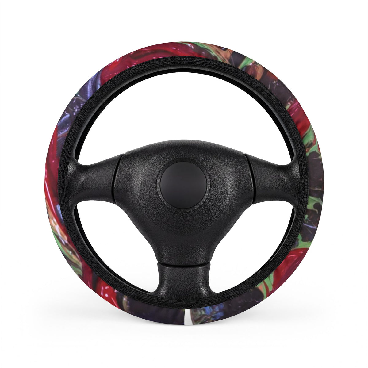 Floral Red & Purple Steering Wheel Cover — Vibrant Car Accessory