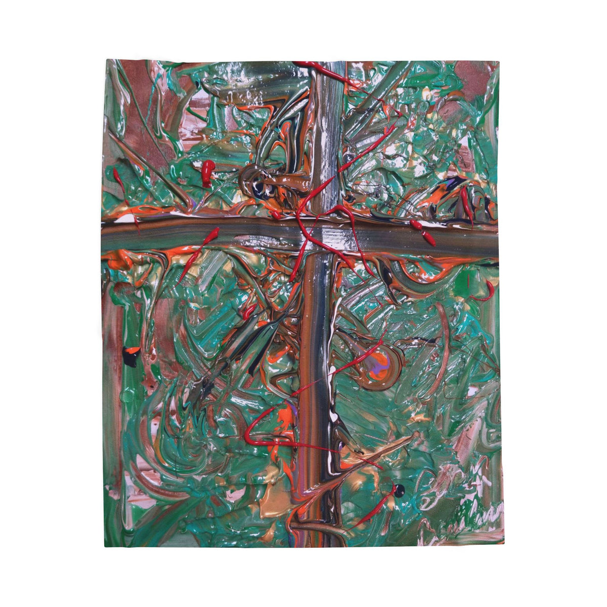 Abstract Forest Cross Velveteen Plush Blanket — Green Textured Art Throw
