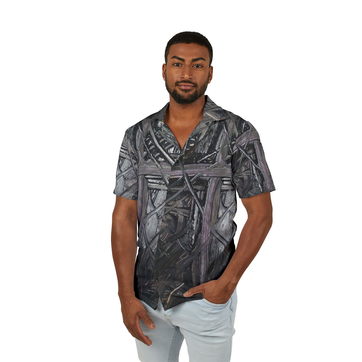 Abstract Dark Wood Pattern Hawaiian Shirt — Men's Camp Shirt