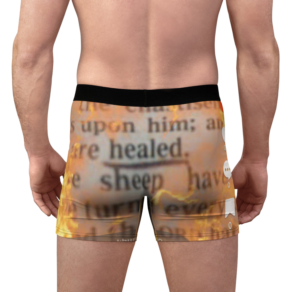 Fiery Scripture Boxer Briefs — 'Healed' Vintage Bible Text AOP