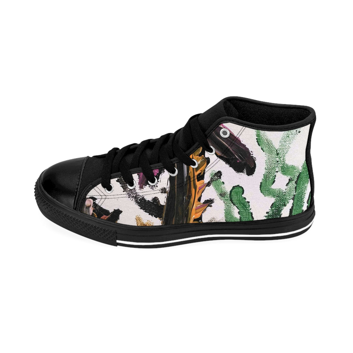 Abstract Watercolor Cactus High-Top Sneakers — Women's Artistic Desert Print