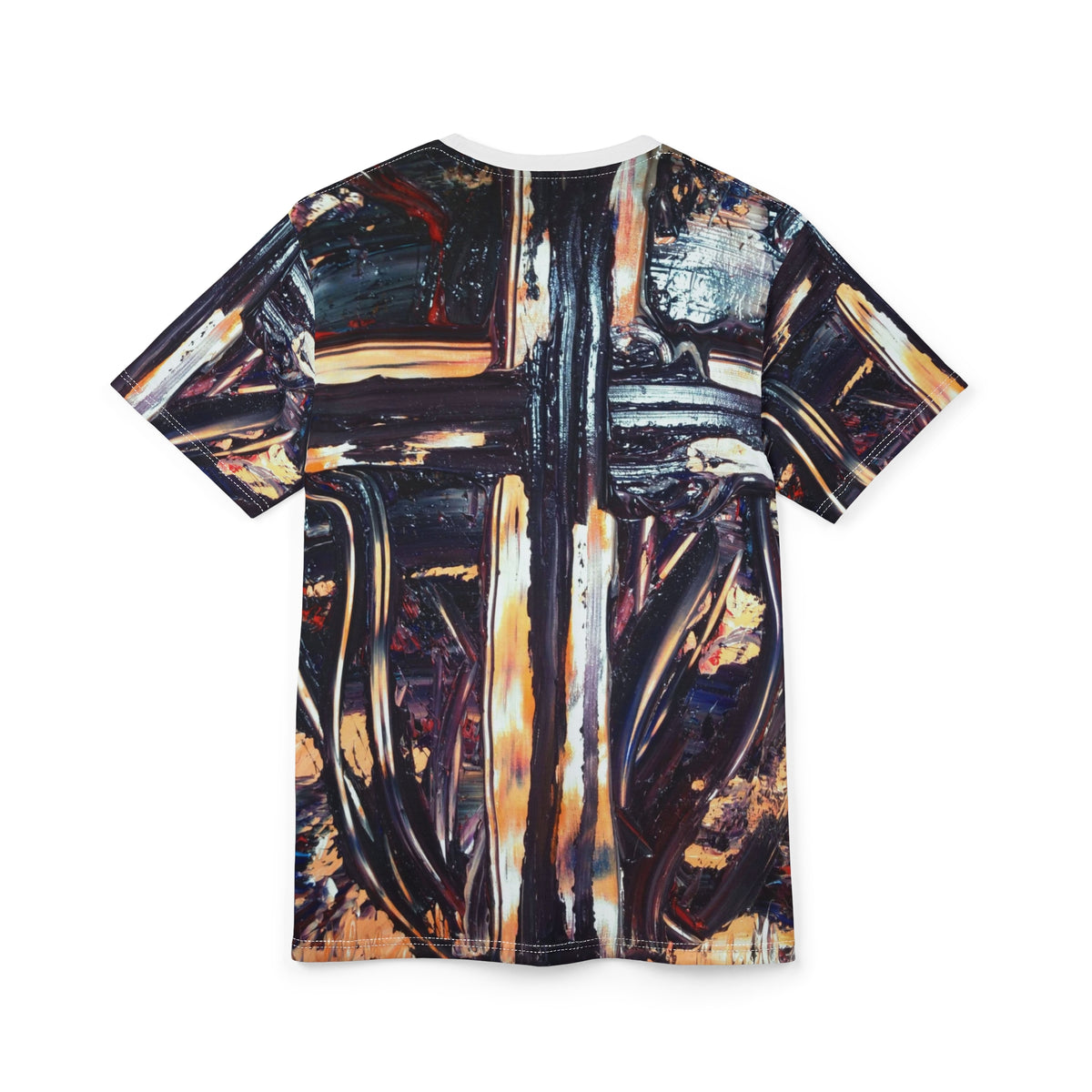 Abstract Oil Paint Cross Tee — All-Over Print Artistic T-Shirt