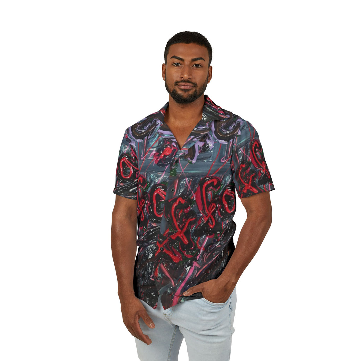 Men's Hawaiian Camp Shirt — Abstract Neon Graffiti Print
