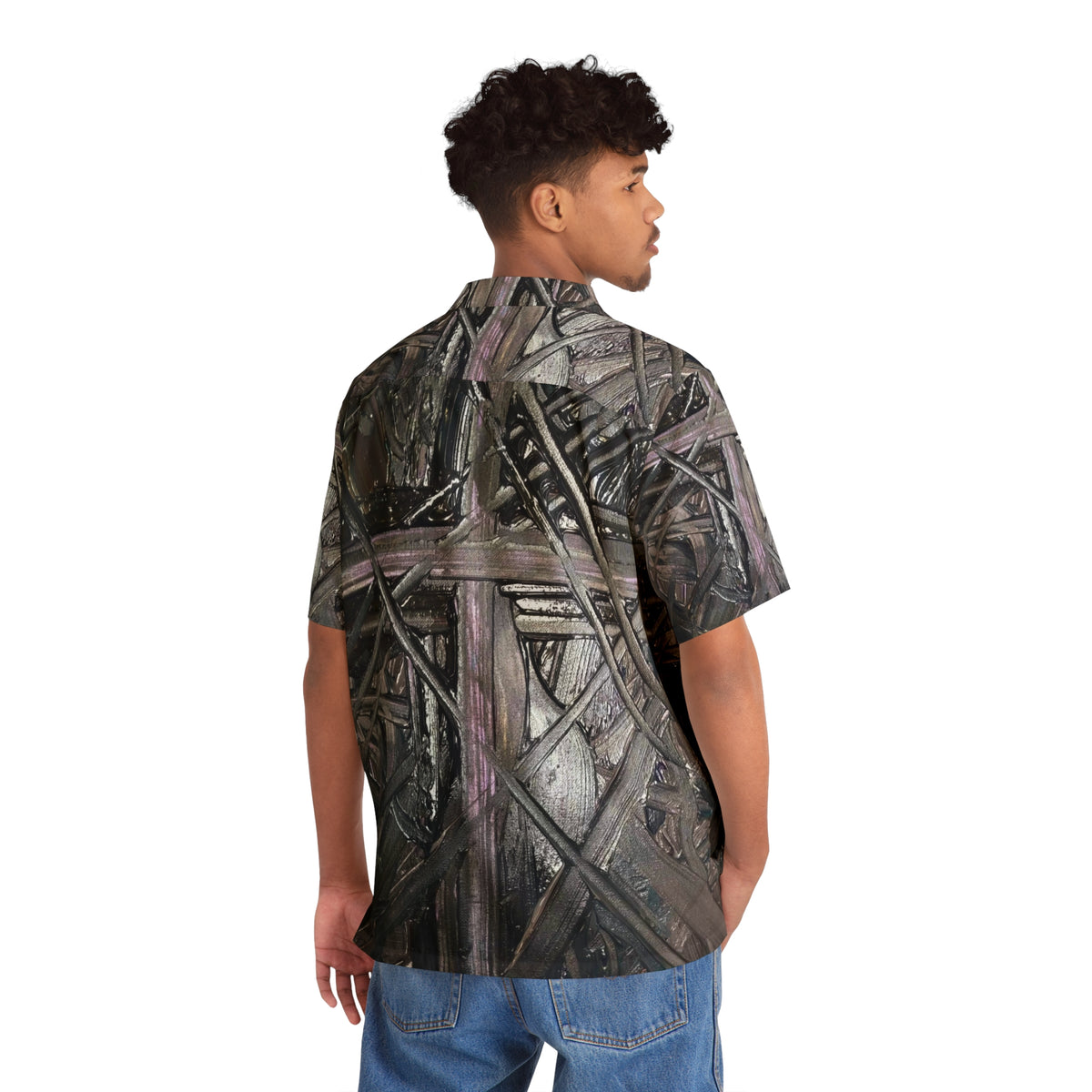 Men's Hawaiian Shirt — Abstract Woodgrain Cross Pattern AOP