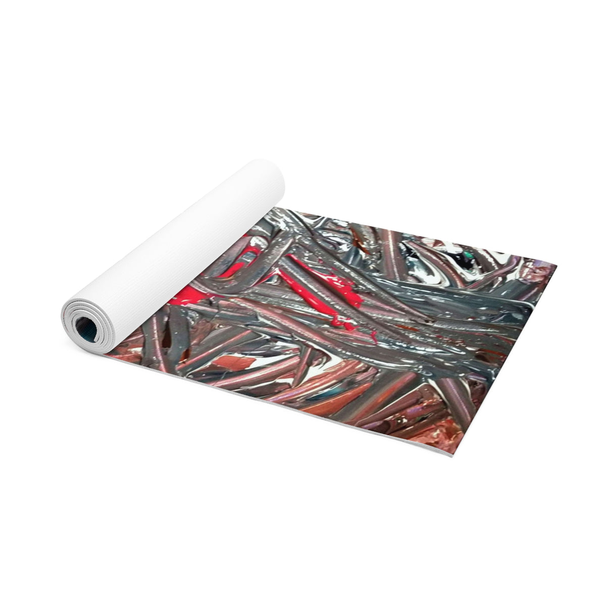 Abstract Red & Charcoal Foam Yoga Mat — Modern Art Fitness Mat