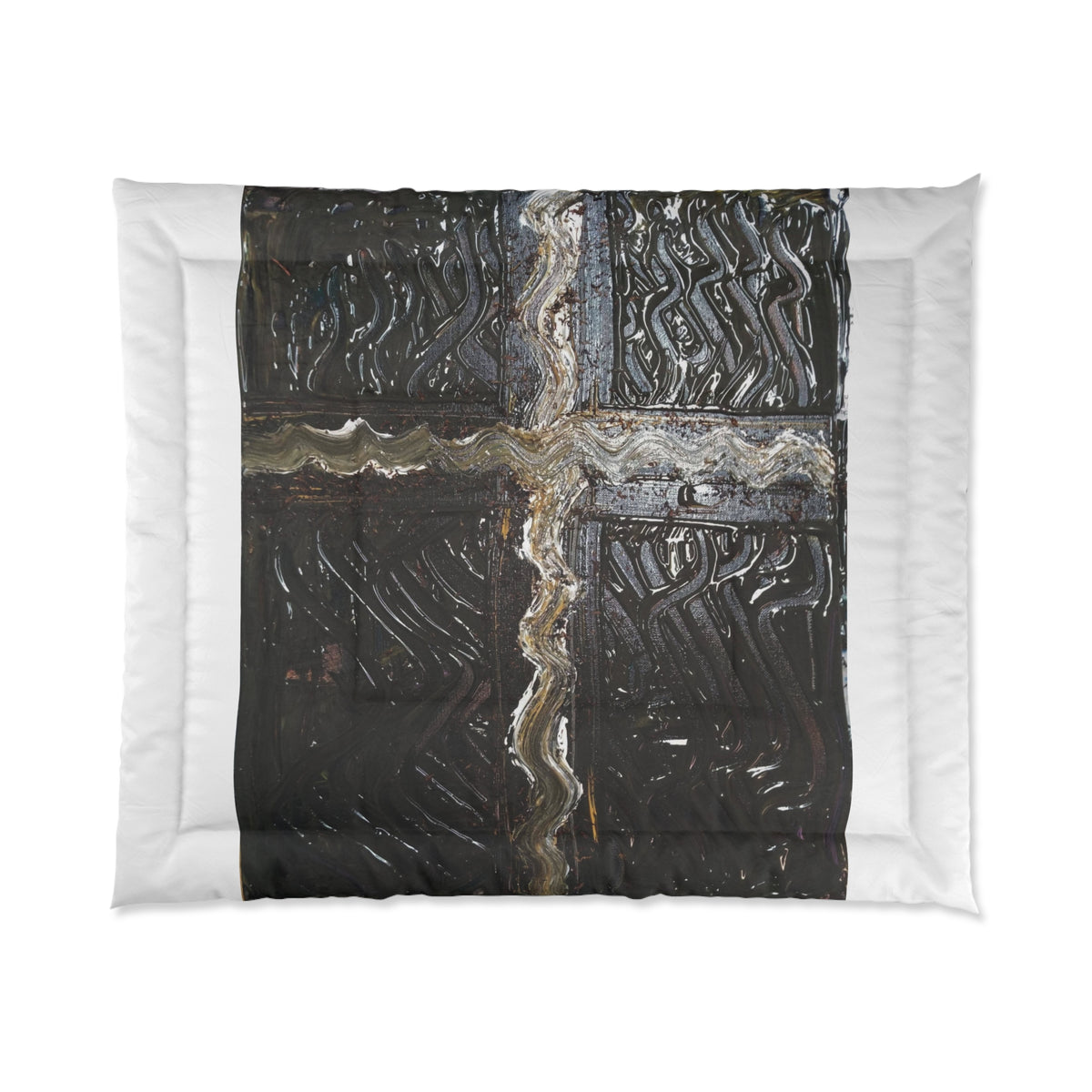 Abstract Industrial Cross Comforter – Dark Metal Texture Bedding