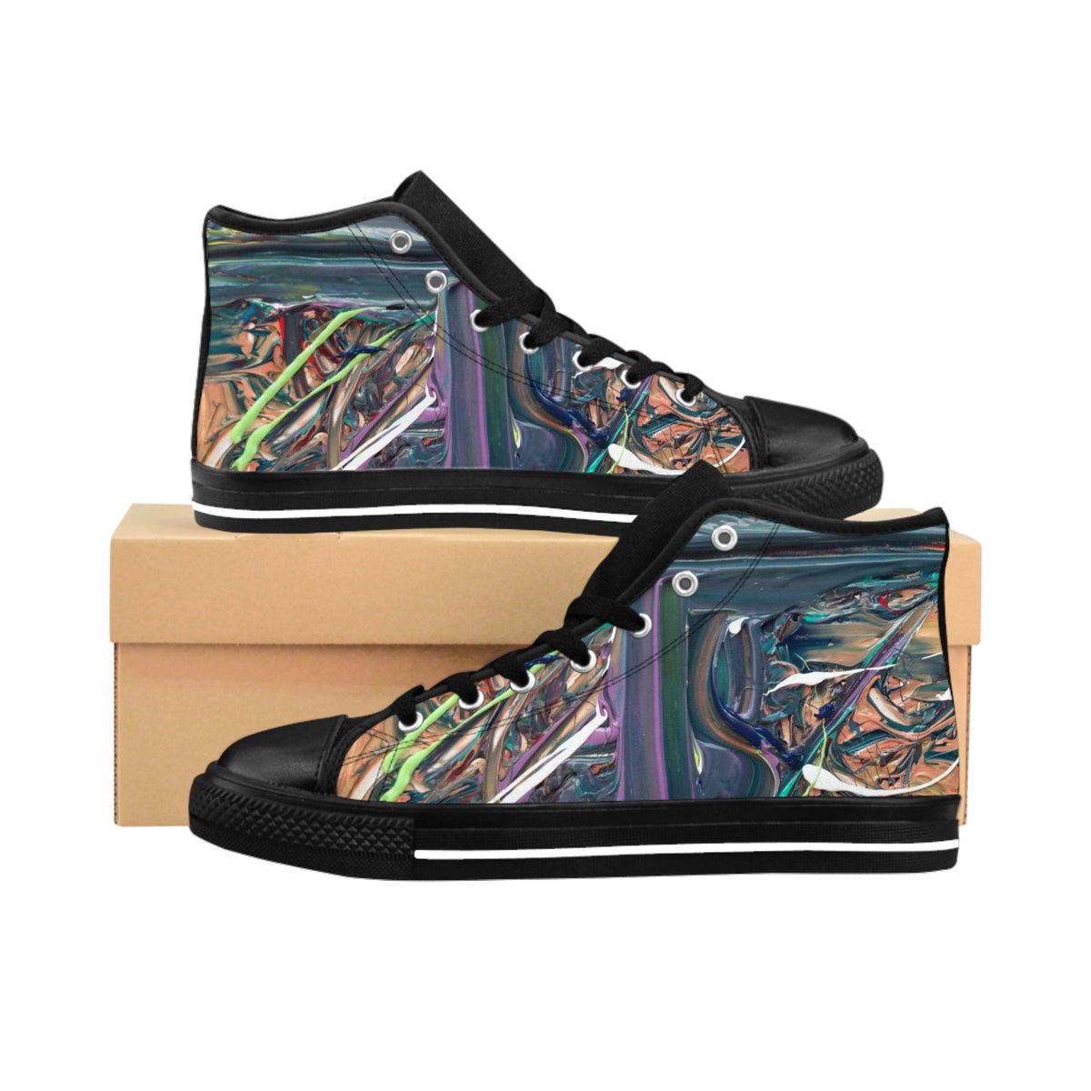 Abstract Urban High-Top Sneakers — Colorful Swirl Art Men's Sneakers
