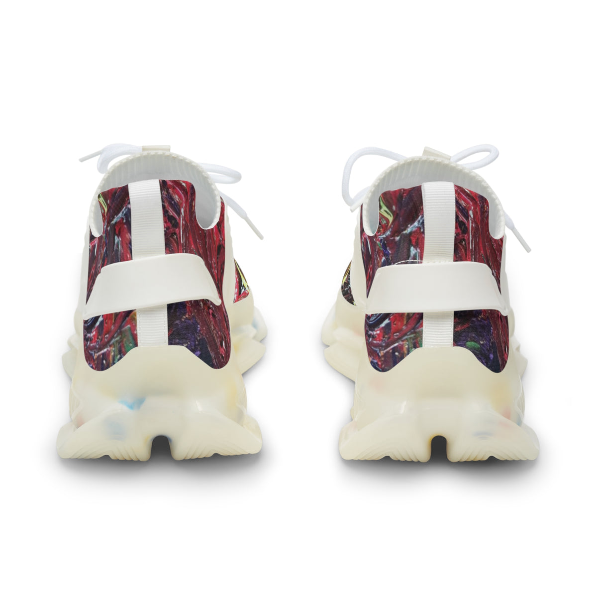 Mesh Sneakers — Red Marble Abstract Athletic Shoes for Men