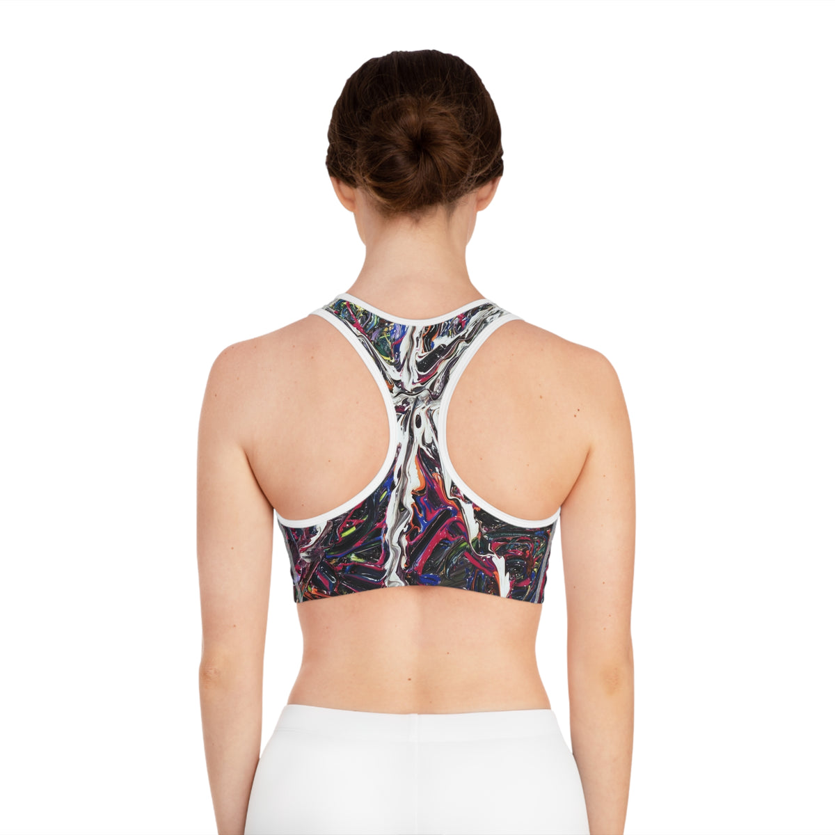 Abstract Paint Splash Sports Bra — Bold All-Over-Print Athletic Crop