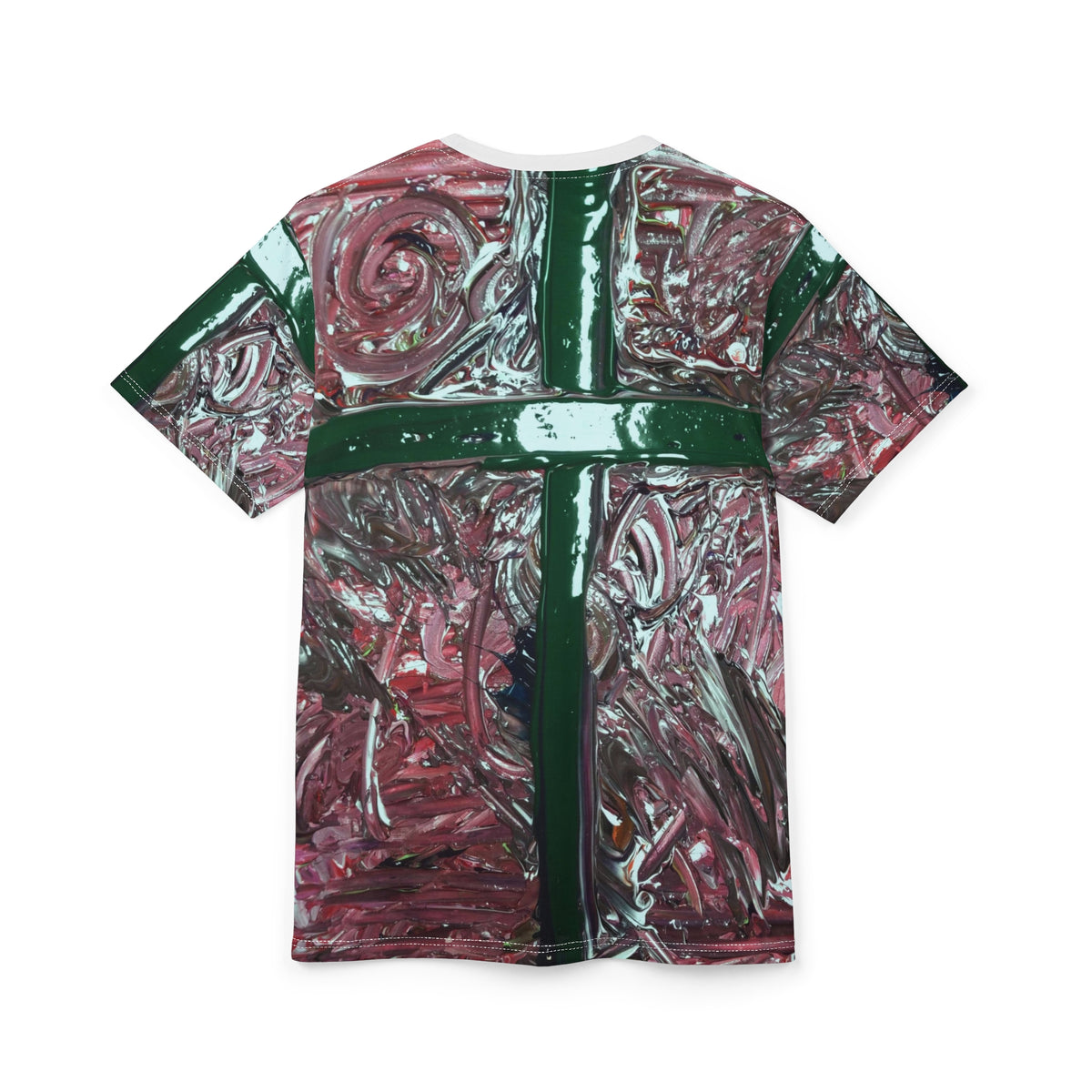 Cross Art Tee — Abstract Green Cross All-Over Print Shirt