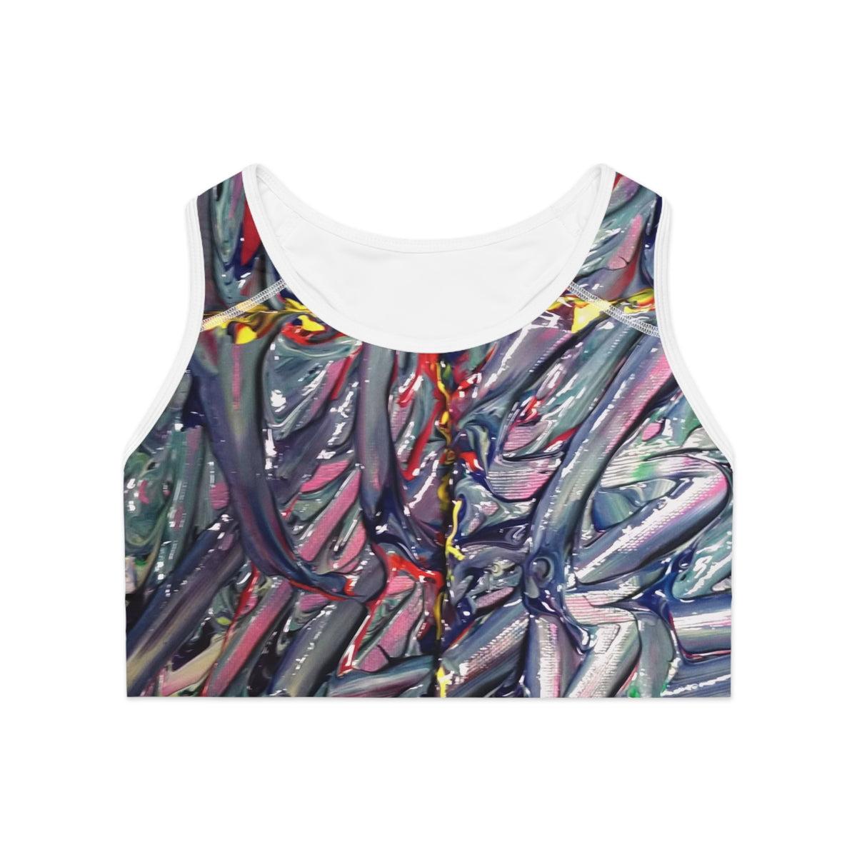 Abstract Marble Racerback Sports Bra — Colorful Fluid Art Print