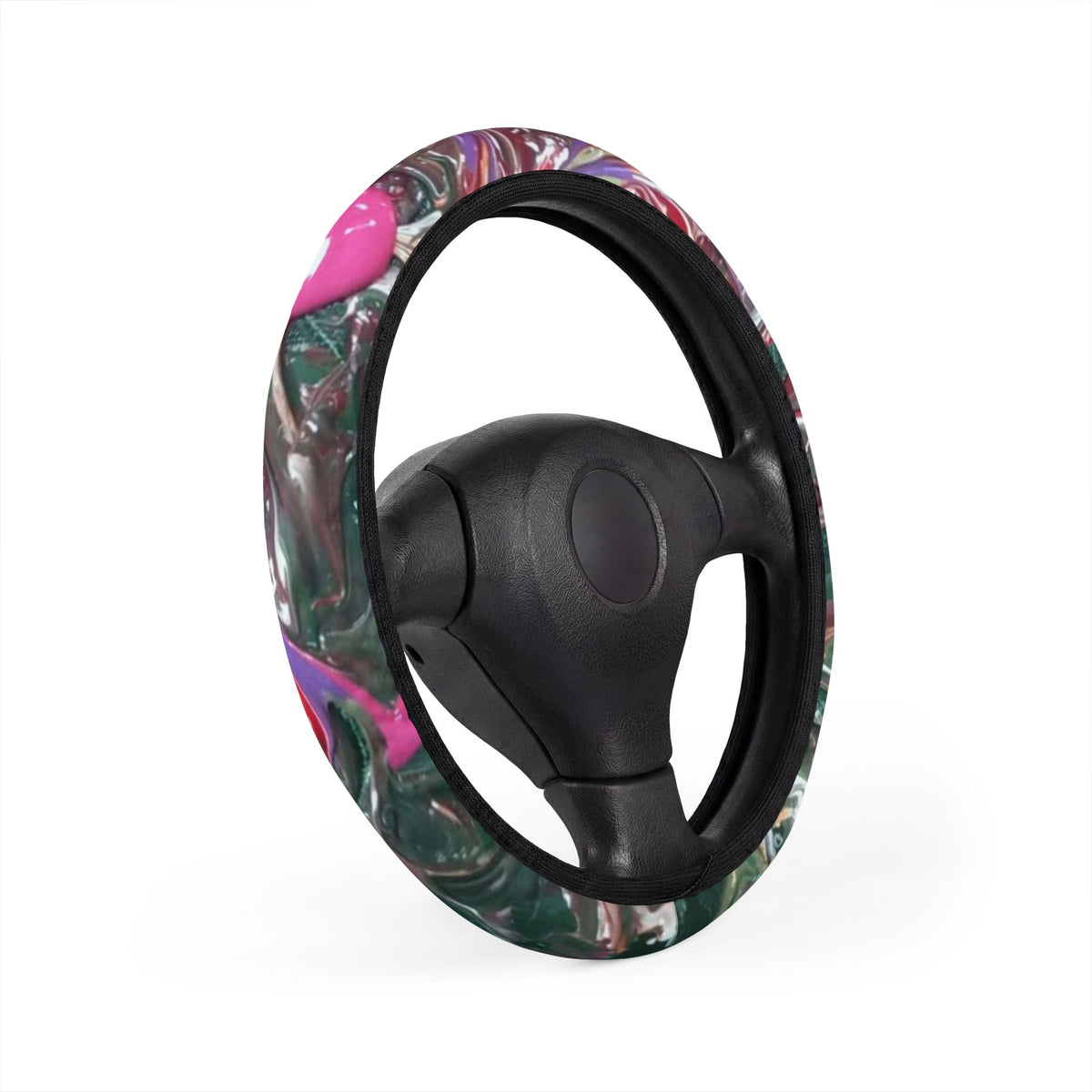 Floral Pink Green Steering Wheel Cover — Botanical Car Accessory