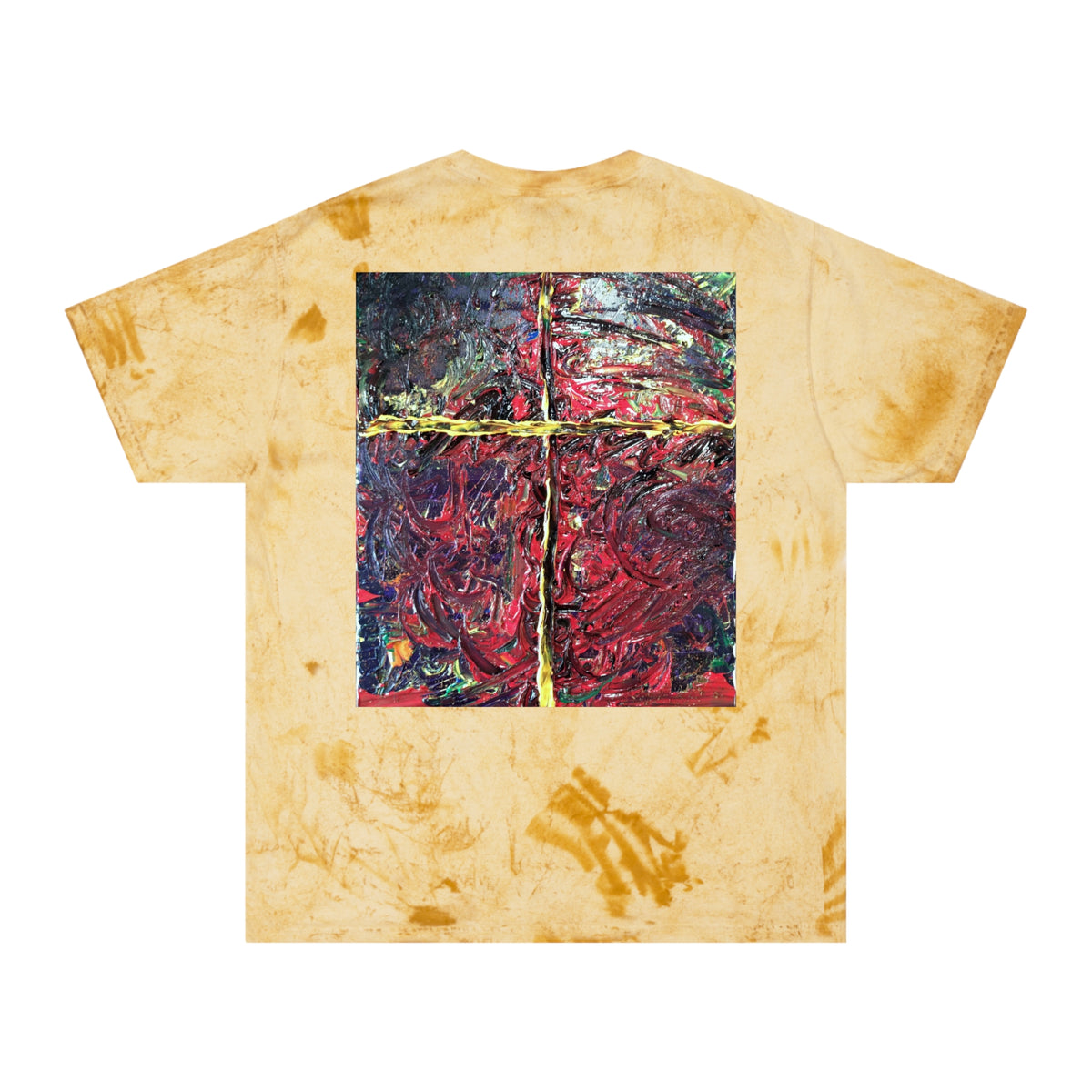 Abstract Color Blast T-Shirt — Textured Red Cross Art Tee