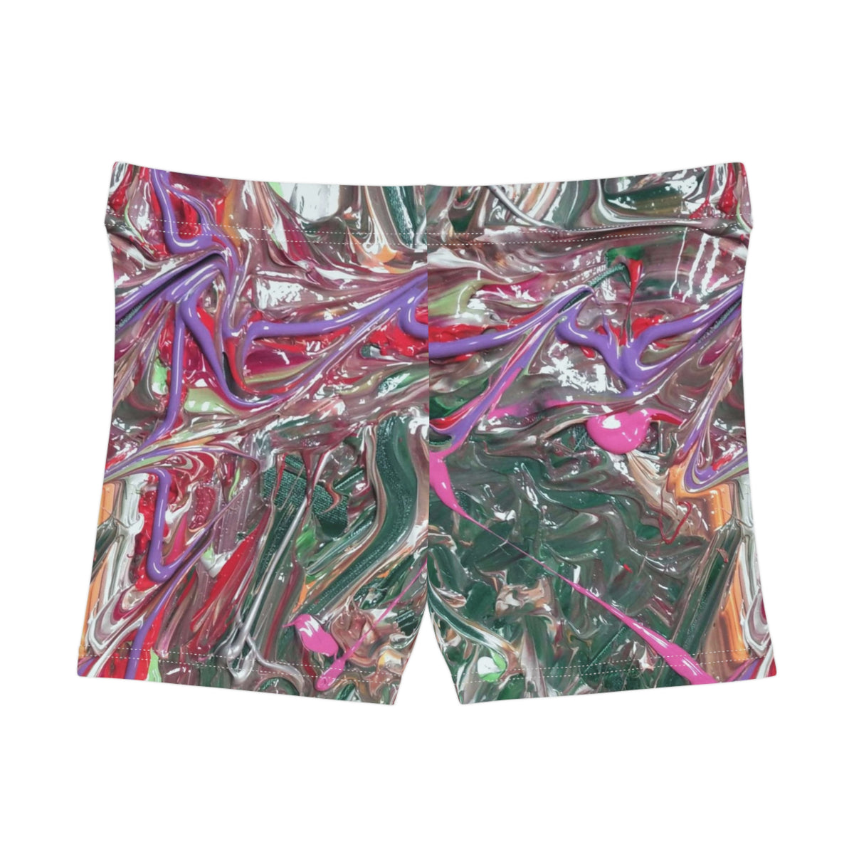 Abstract Marble Swim Shorts — Pink & Green Artistic Allover Print
