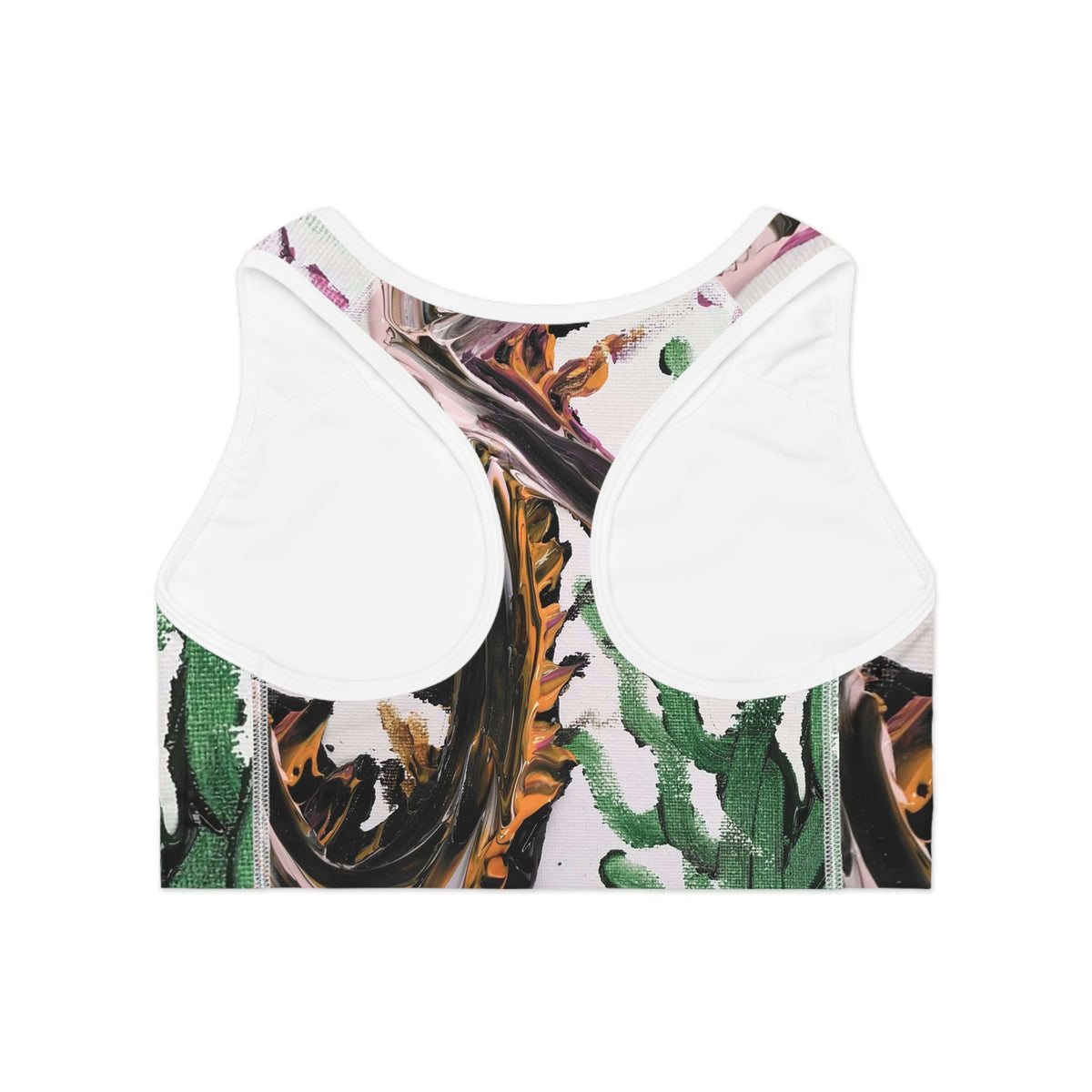 Abstract Botanical Sports Bra — All-Over-Print Floral Camo Activewear