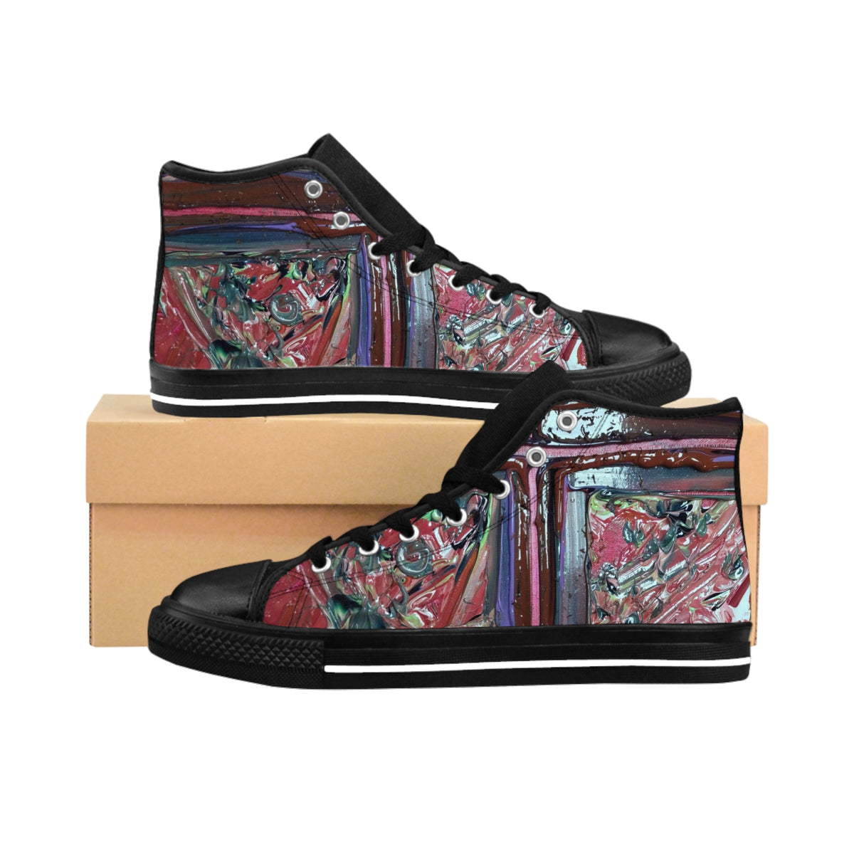 Women's High-Top Sneakers — Abstract Floral Frame Print