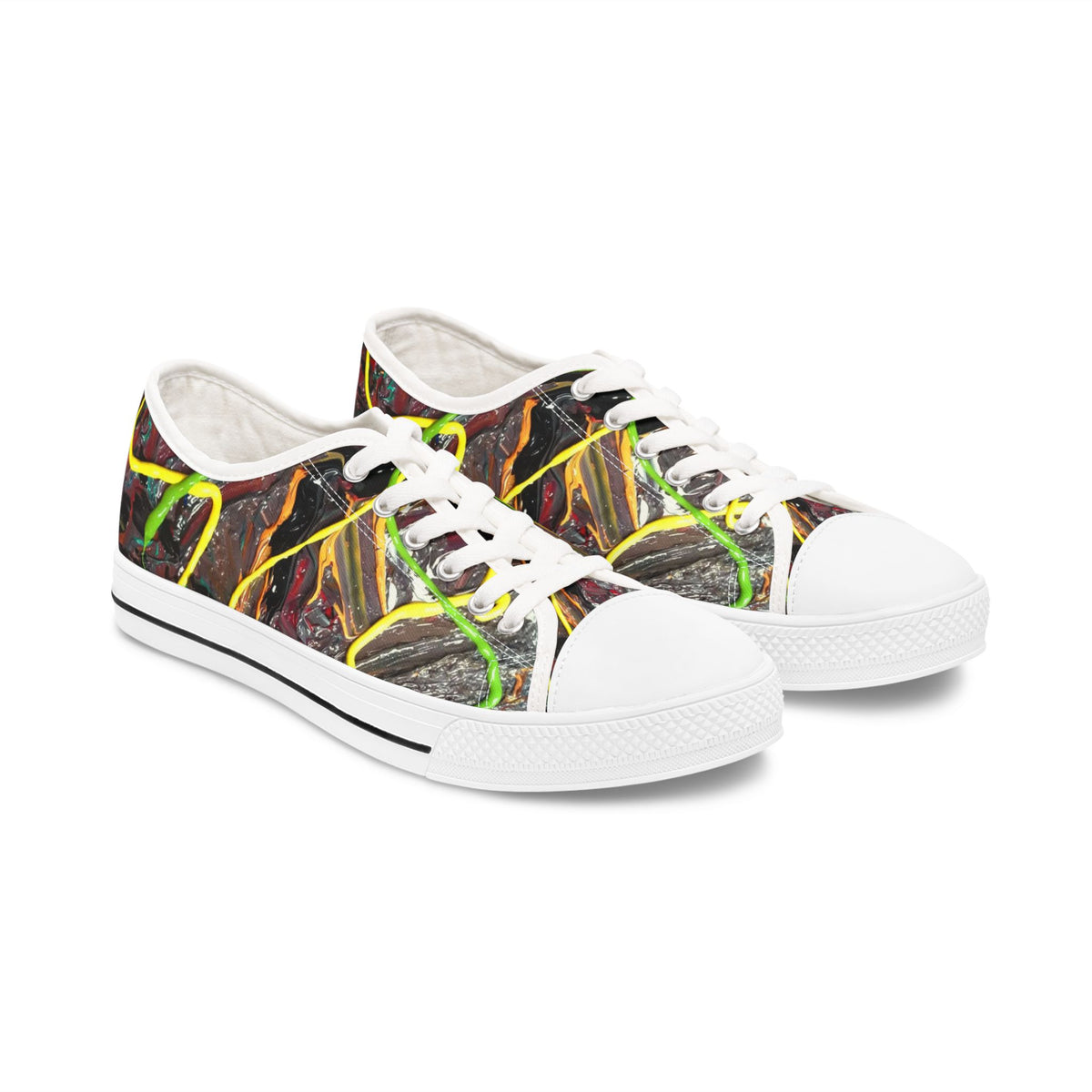 Abstract Neon Graffiti Low Top Sneakers — Women's Artistic Streetwear