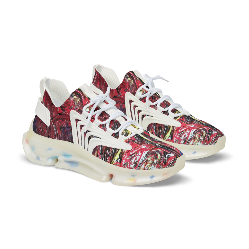 Mesh Sneakers — Red Marble Abstract Athletic Shoes for Men