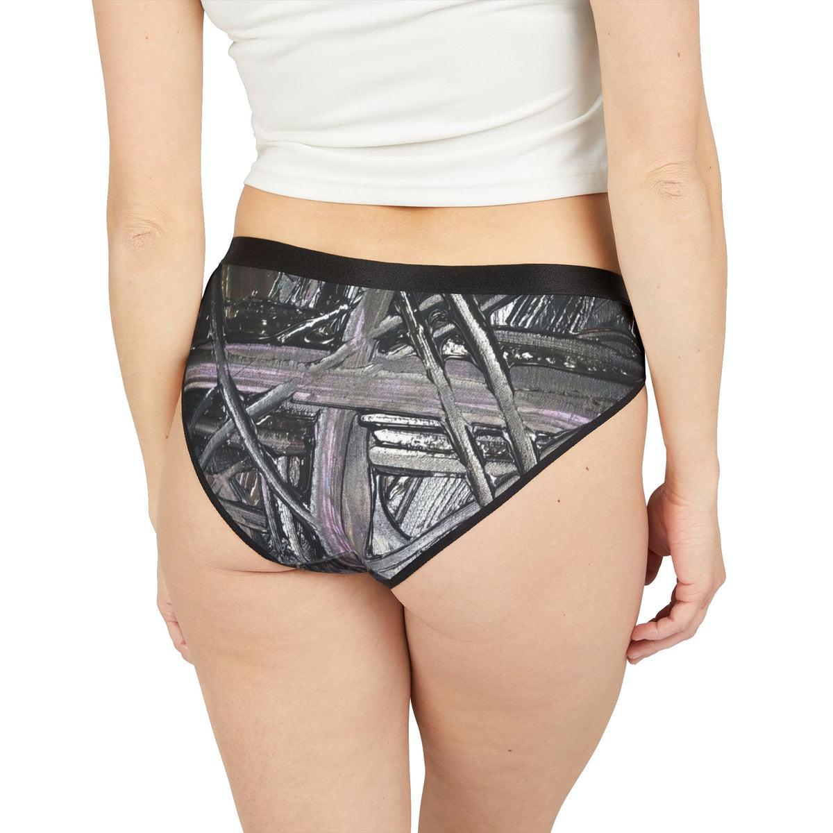 Woven Wood Pattern Women's Bikini Briefs – Gray Rustic Print AOP