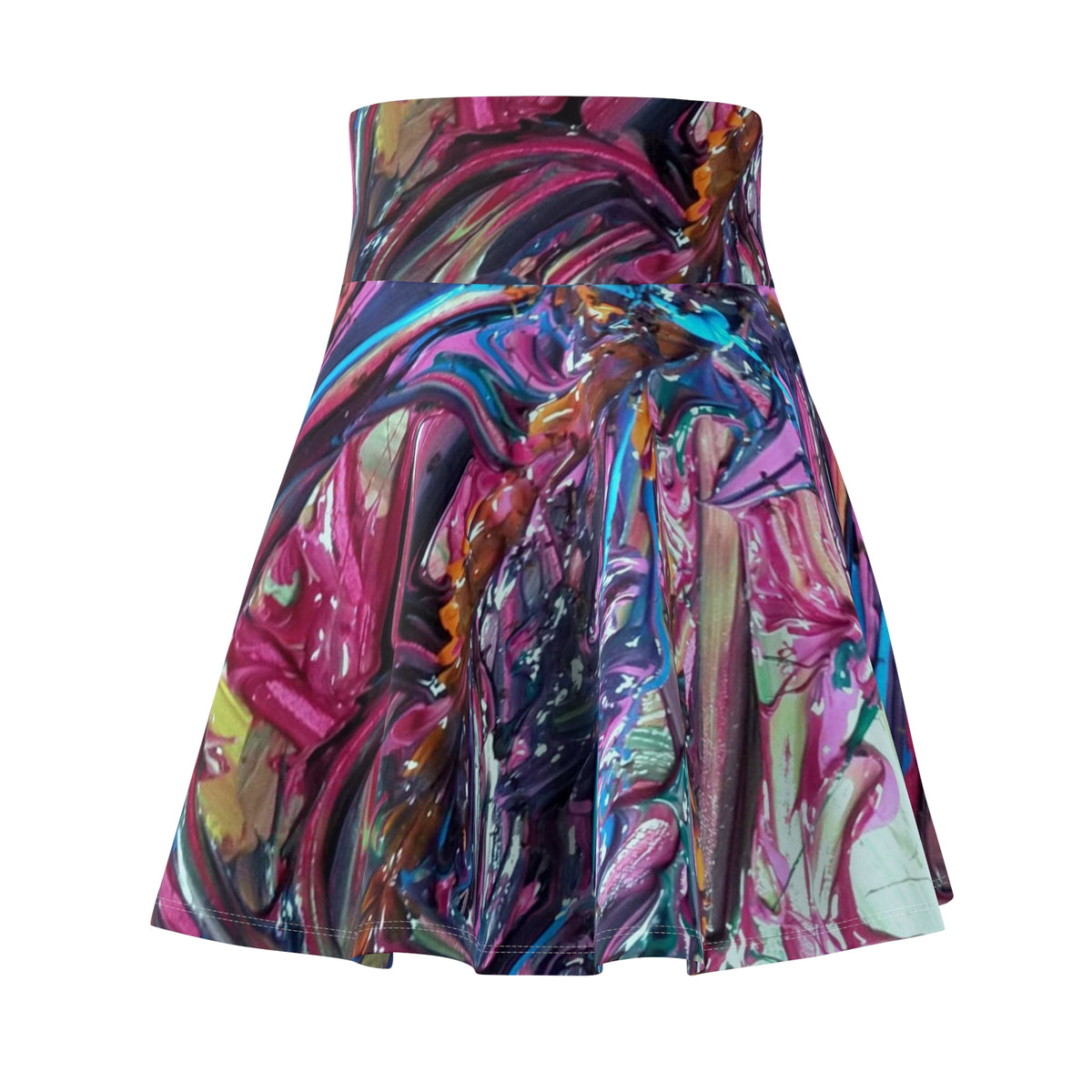 Abstract Marble Print Skater Skirt — Vibrant Swirl AOP
