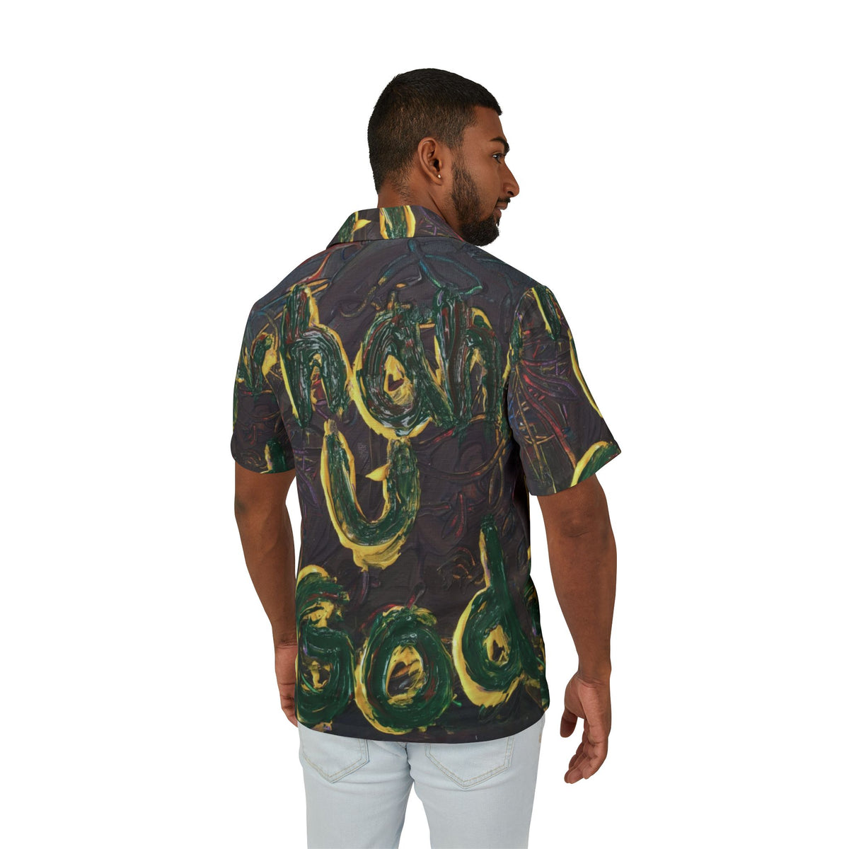 Tropical Abstract Hawaiian Shirt — Green Banana Wave Camp Shirt