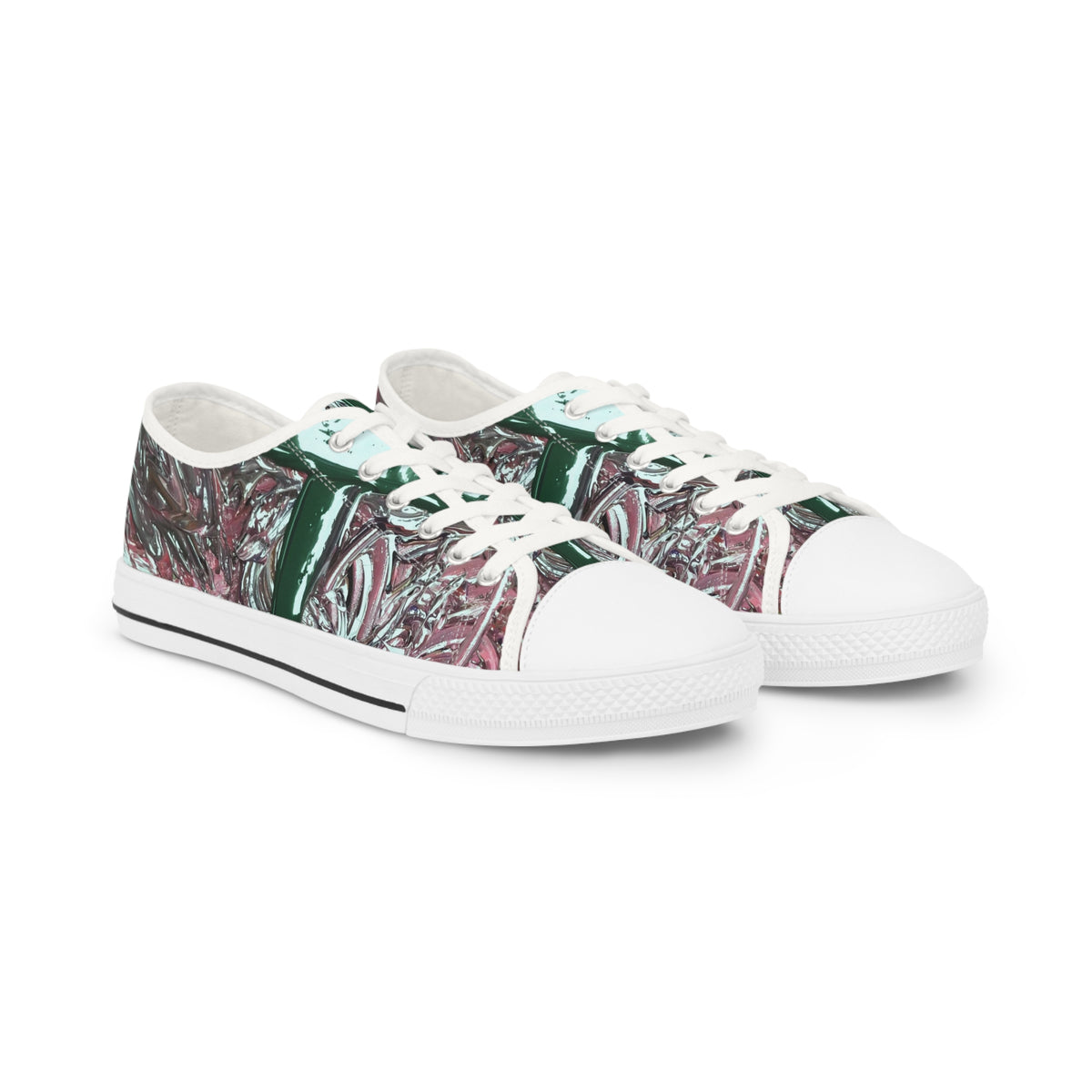 Low Top Sneakers — Abstract Green Cross Marble Design