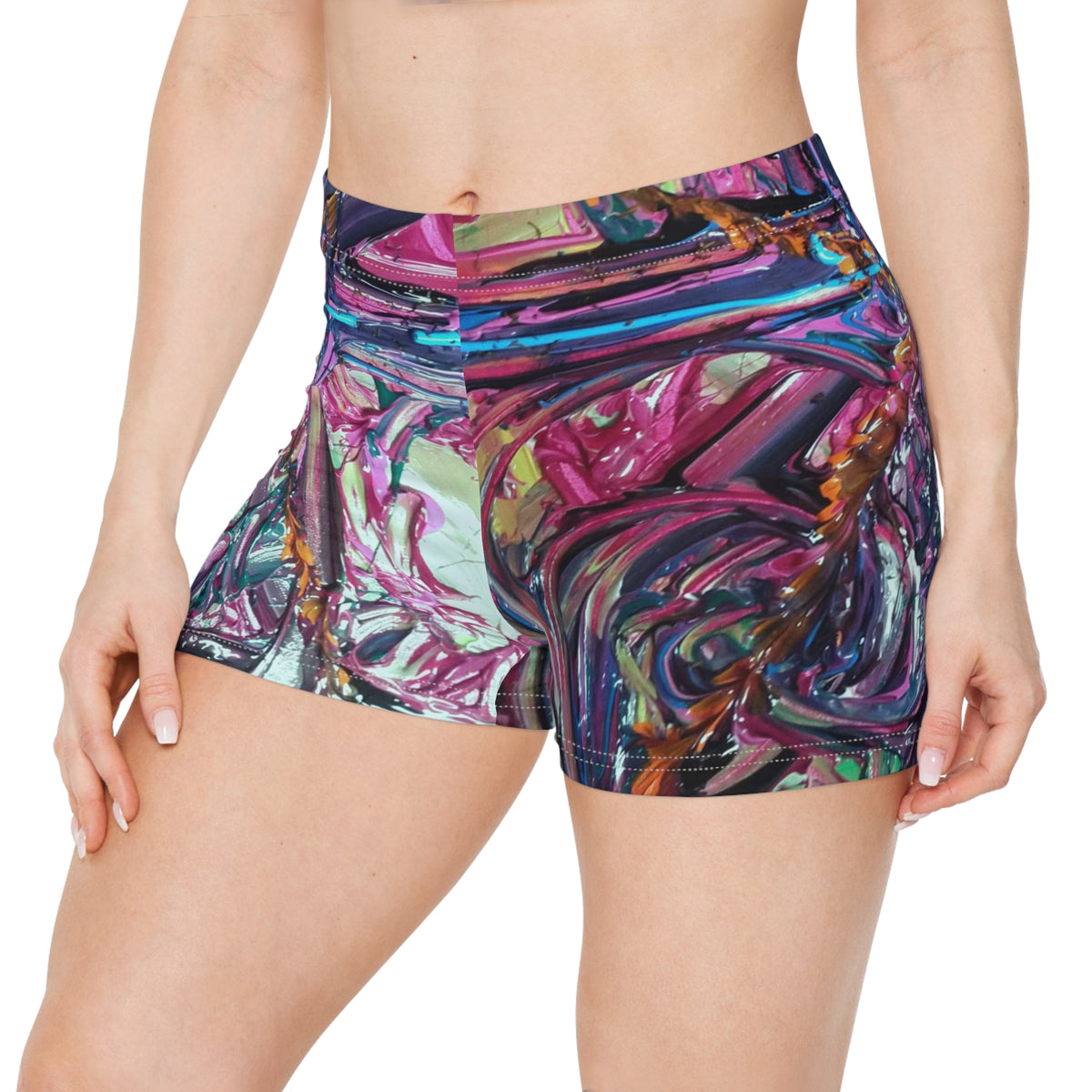 Abstract Neon Swirl Women's Shorts — Colorful AOP Athletic Bike Shorts