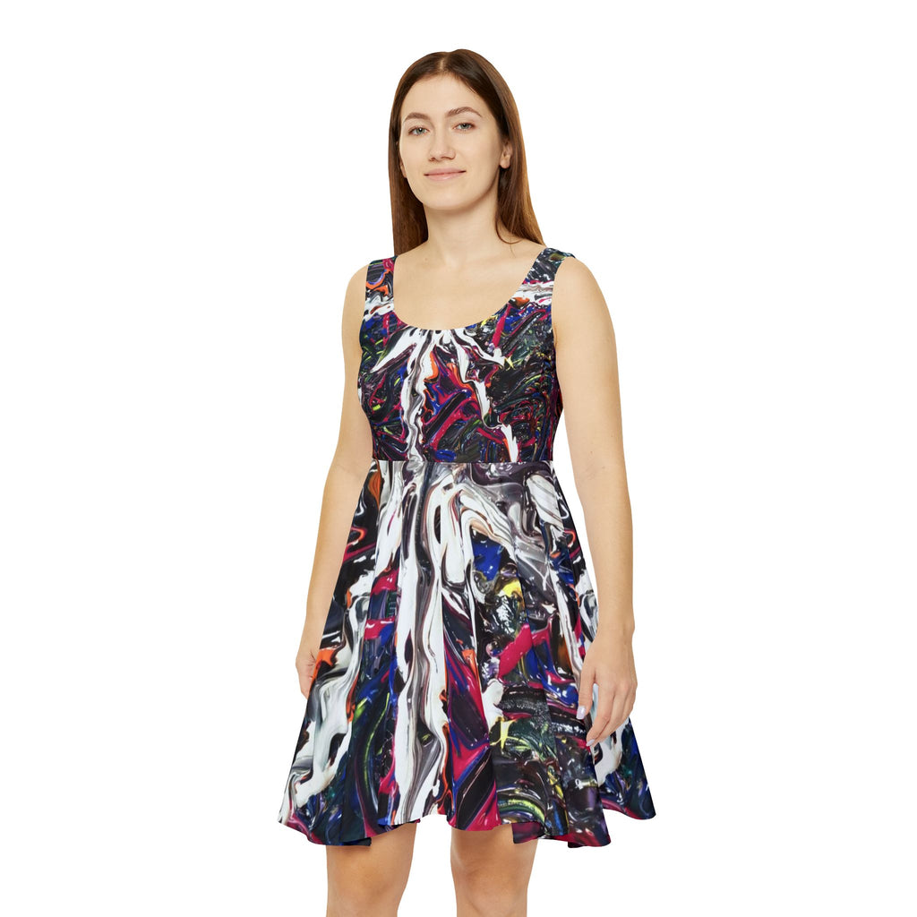 Abstract Paint Swirl Skater Dress — Colorful Artistic AOP Women's Dress