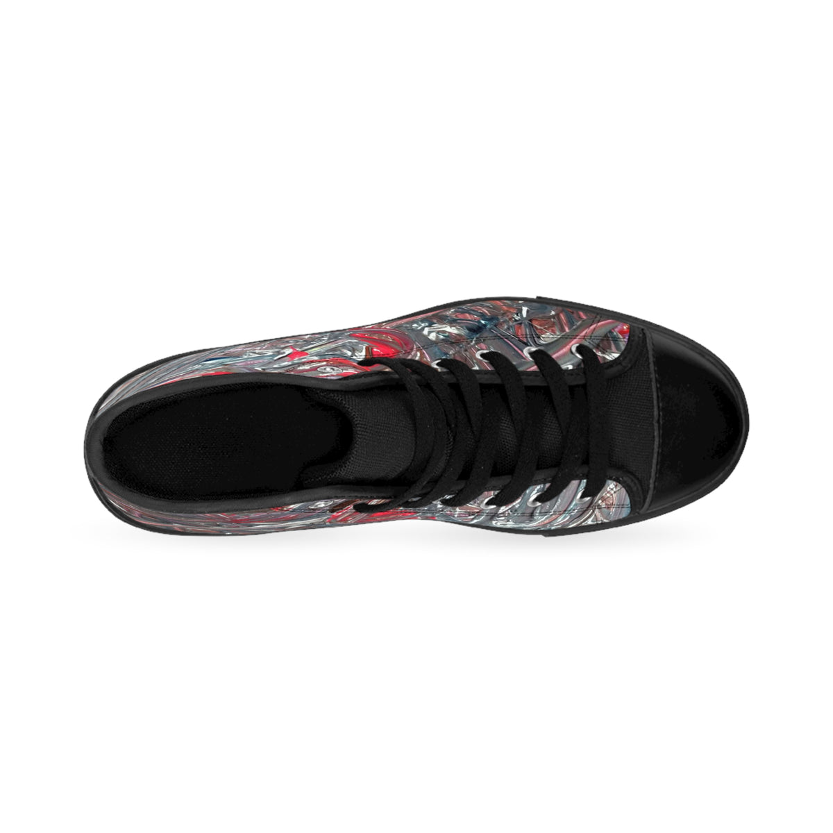 High-Top Sneakers — Red & Silver Abstract Graffiti Design
