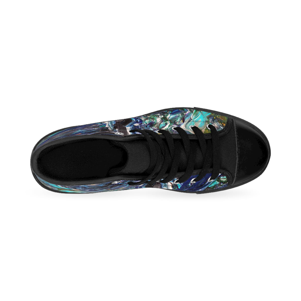 Abstract Ocean Wave High-Top Sneakers — Women's Artistic Blue Marble Design