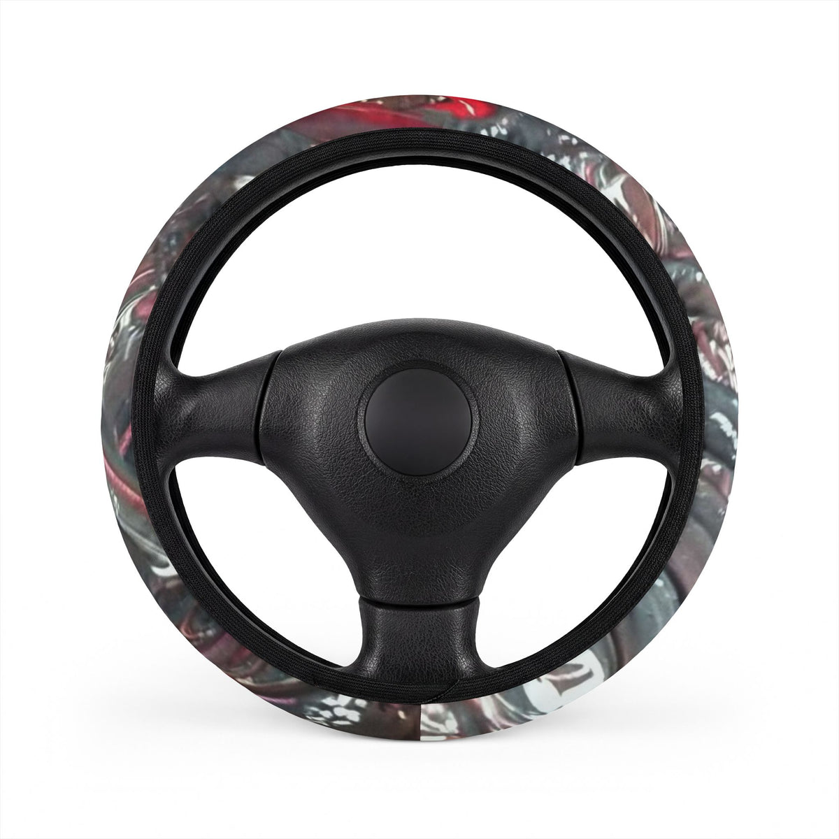 Marbled Red & Black Steering Wheel Cover — Stylish Car Accessory
