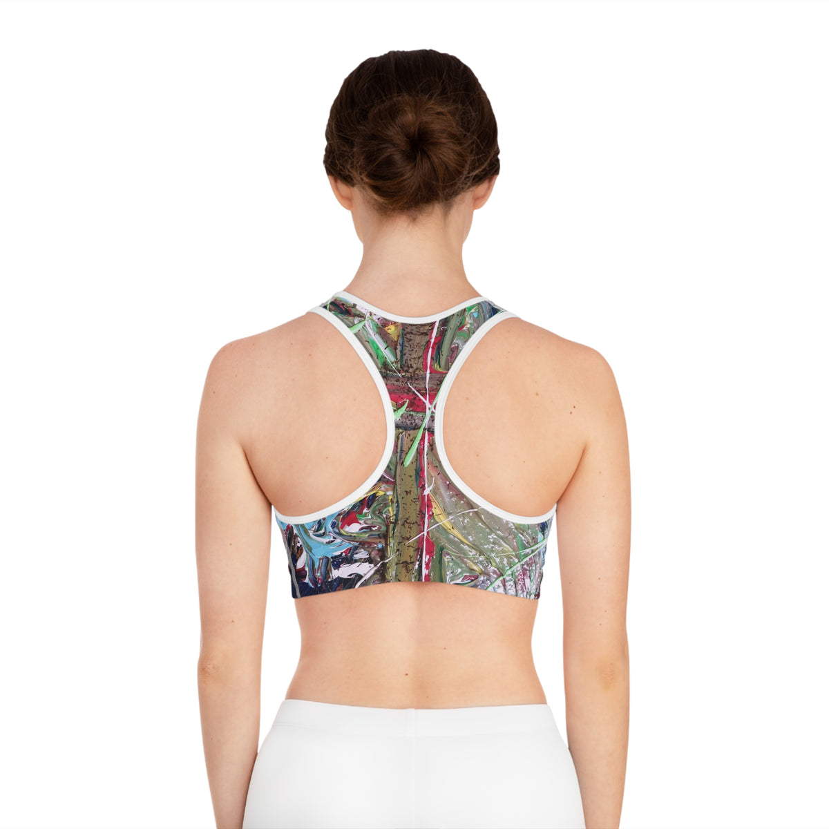 Abstract Paint Splash Sports Bra — Colorful All-Over-Print Activewear