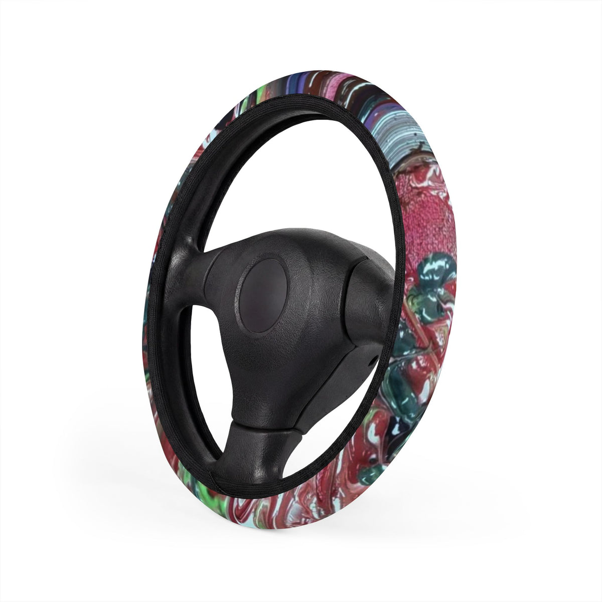 Marbled Color Splash Steering Wheel Cover — Vibrant Abstract Car Accessory
