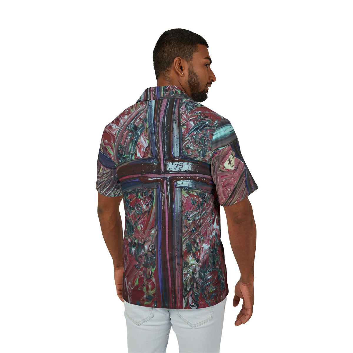 Abstract Cross Hawaiian Shirt — Men's Artistic Camp Button-Up